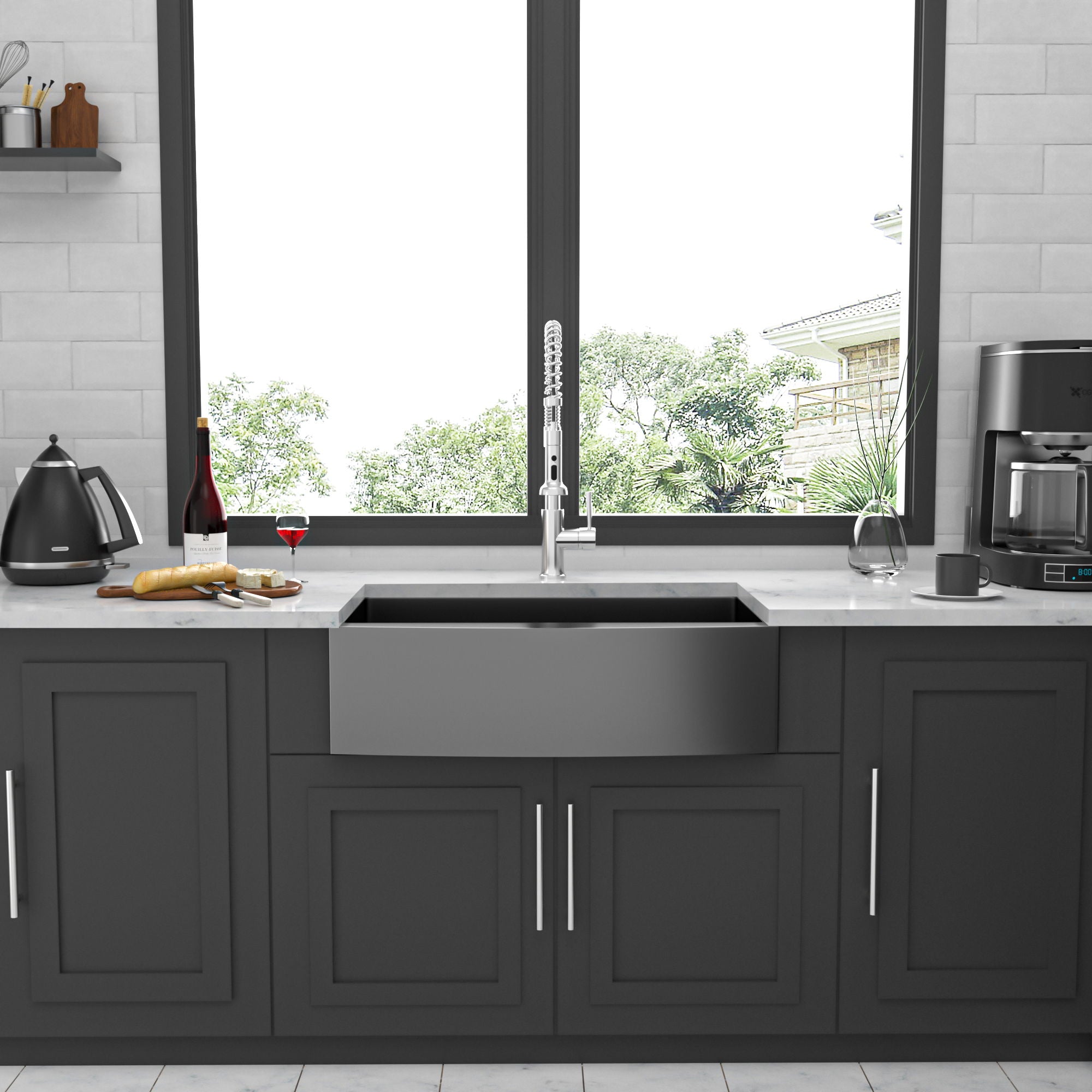 Farmhouse Kitchen Sink, Stainless Steel, Apron Front