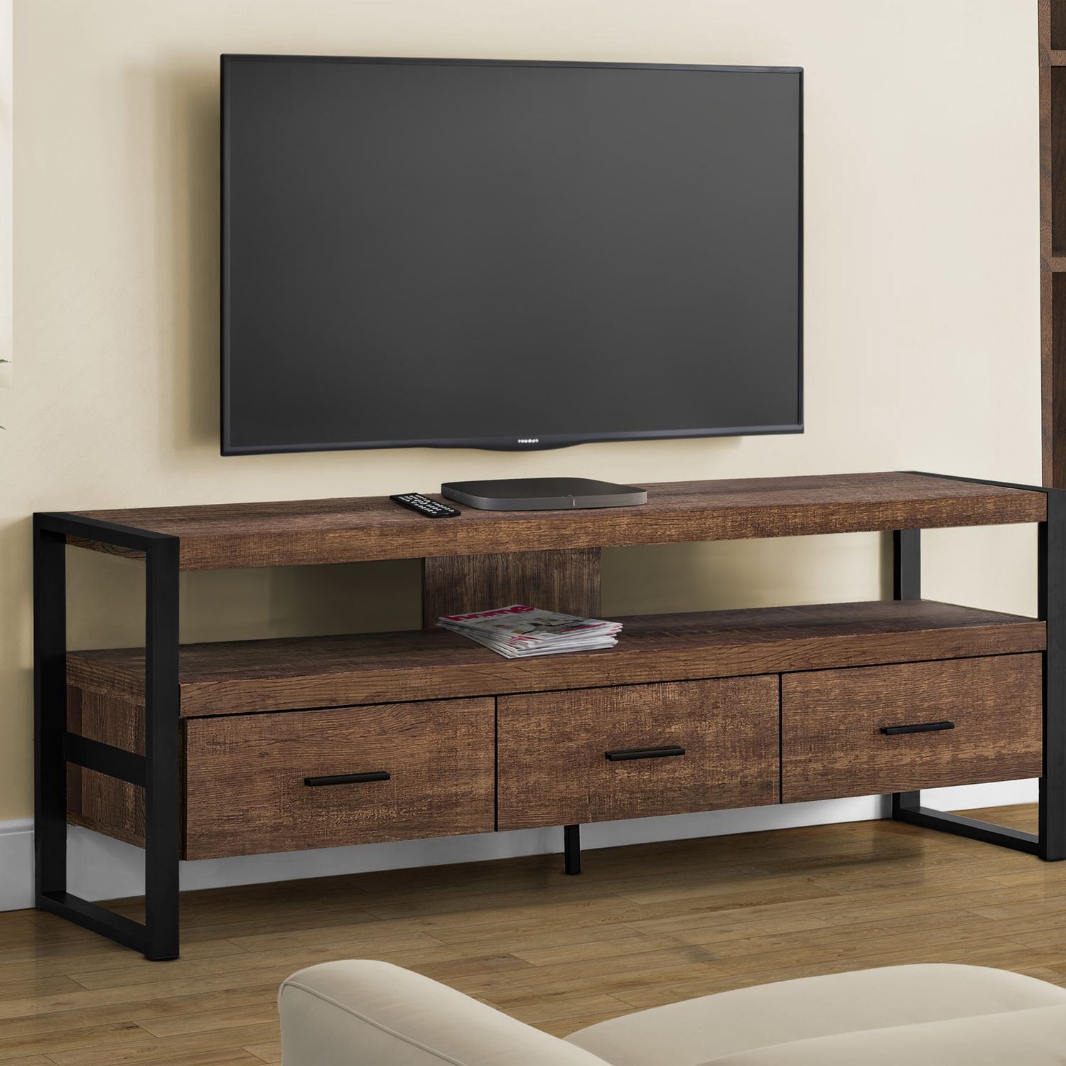 TV Stand, Console, Media Entertainment Center, Storage Drawers, Modern
