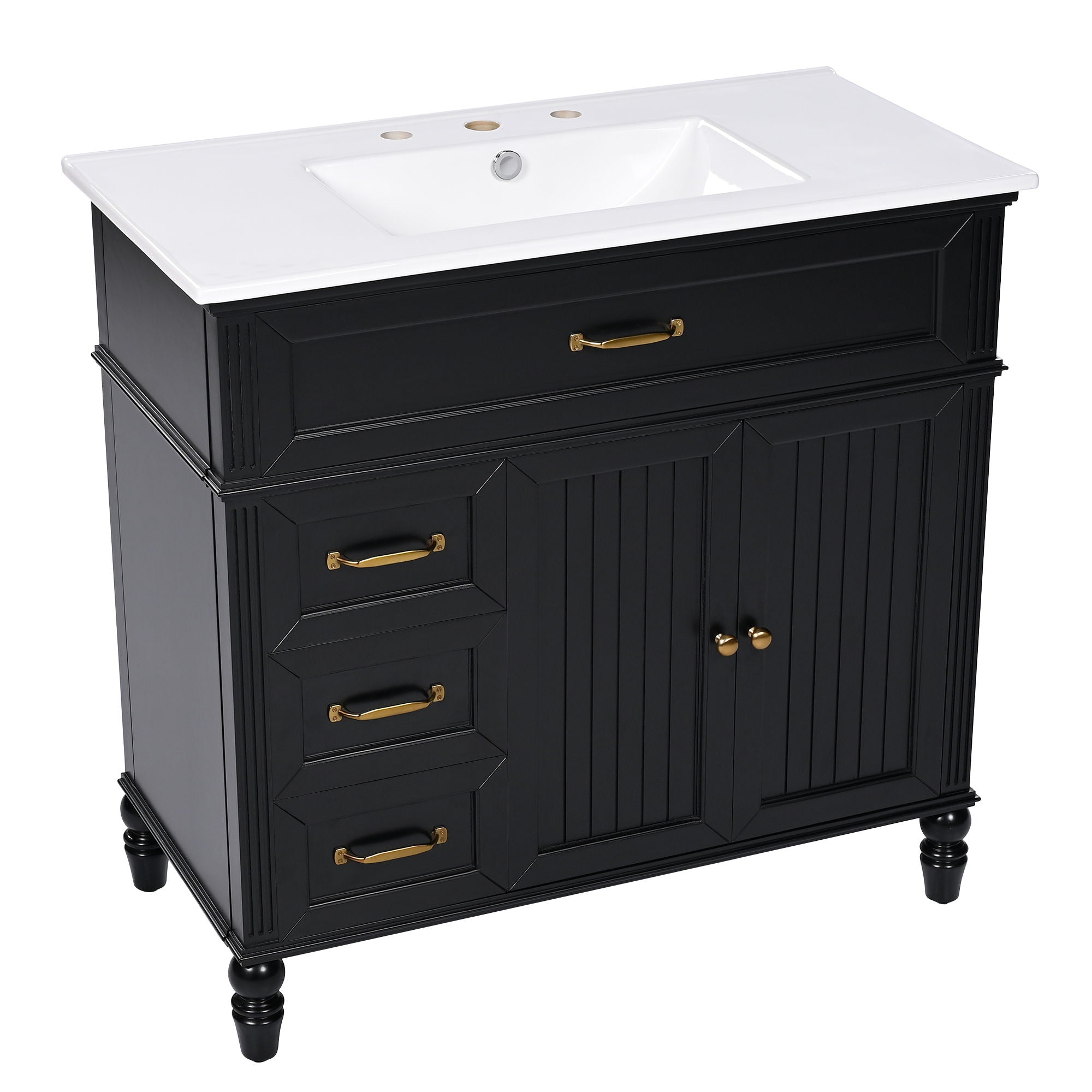 Bathroom Vanity With Sink, 2 Doors 2 Drawers, Freestanding Design