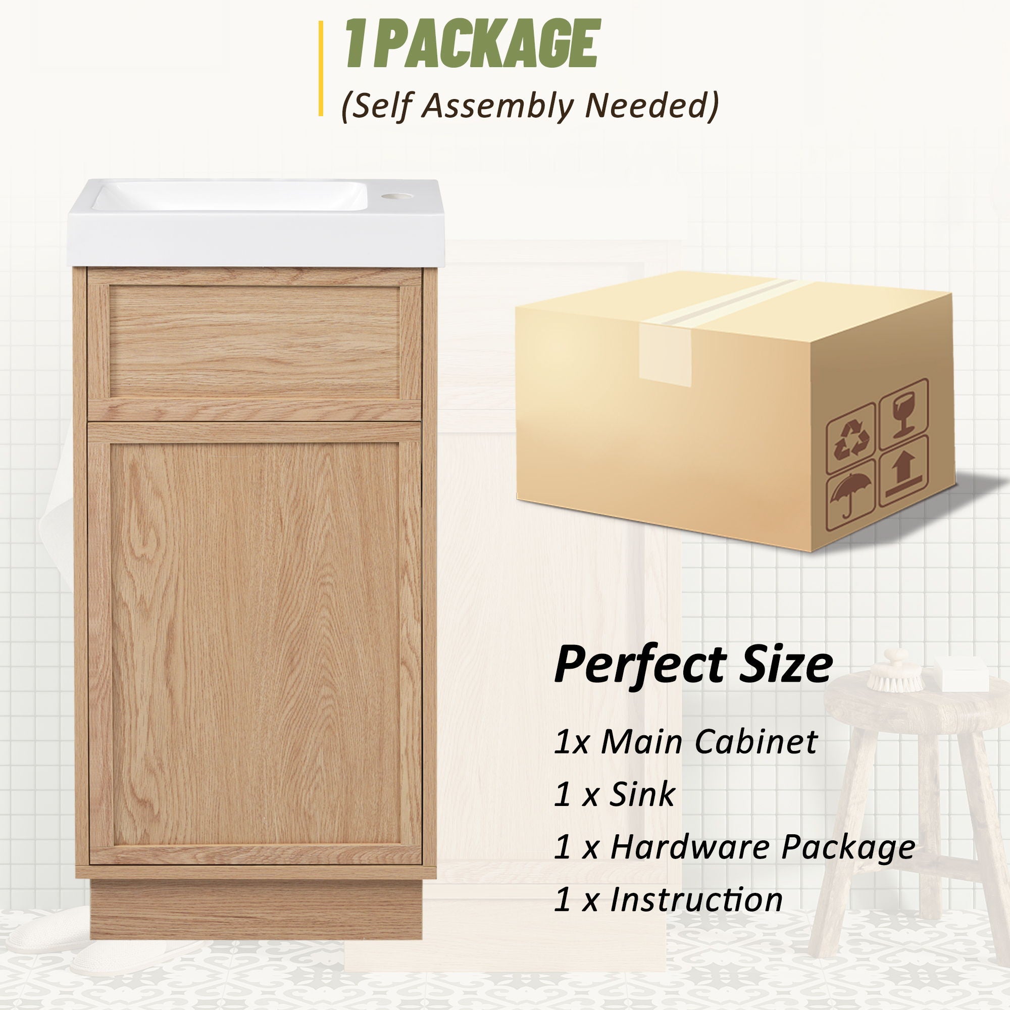 15.75" Bathroom Vanity With Reversible Resin Sink And Cabinet - Wood