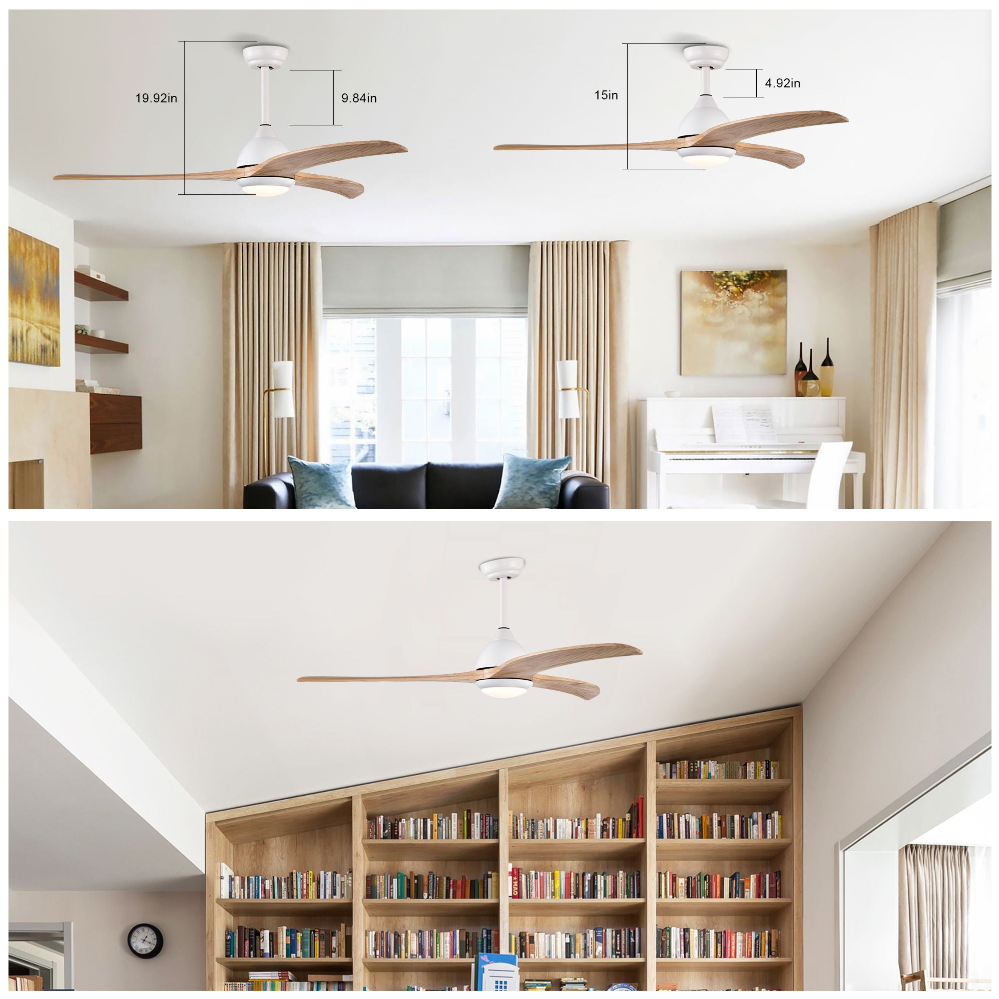 Indoor Outdoor Ceiling Fan With Light With Remote Control, Noiseless Reversible Motor, 6 Speed, 3 Color
