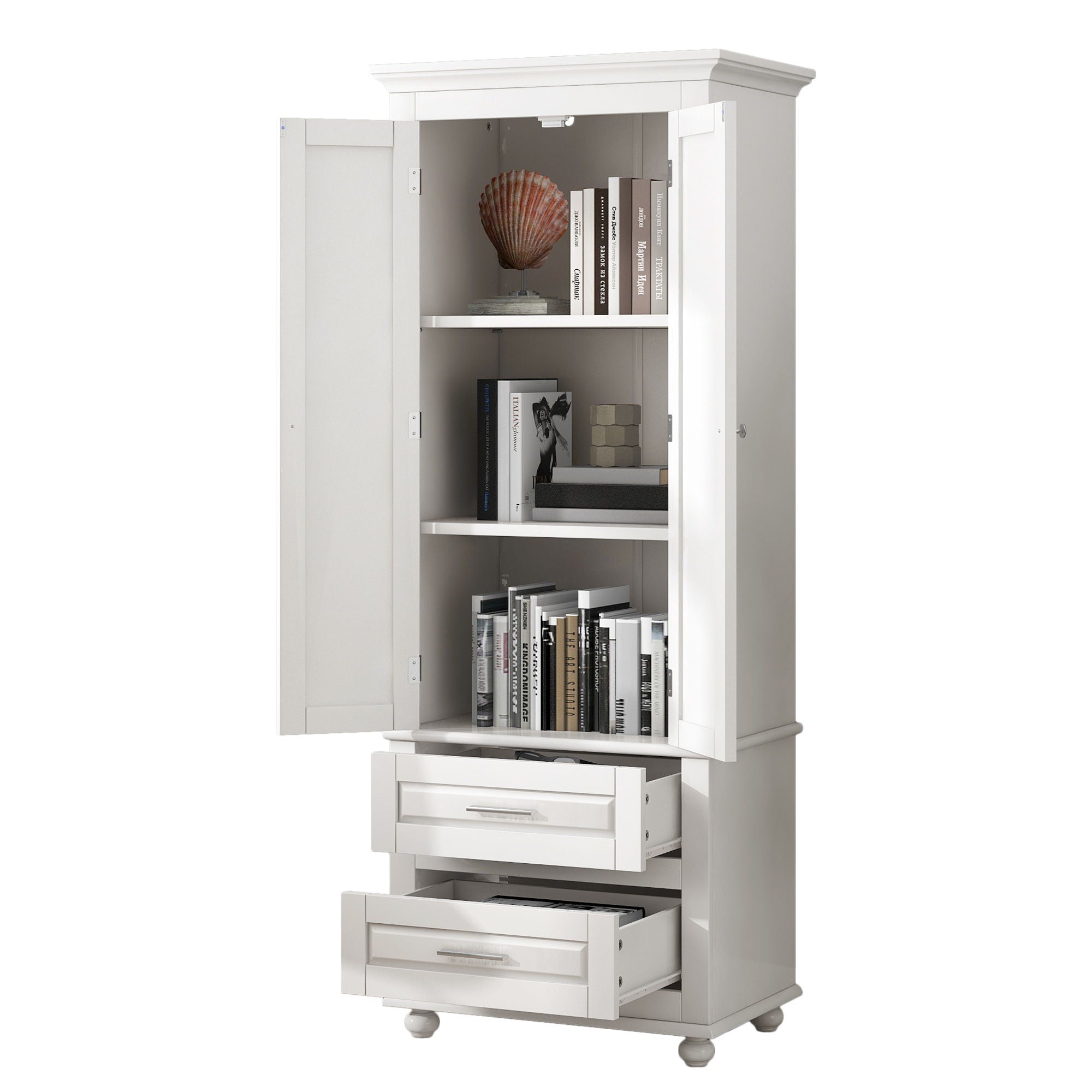 Tall Storage Cabinet With 2 Drawers For Bathroom