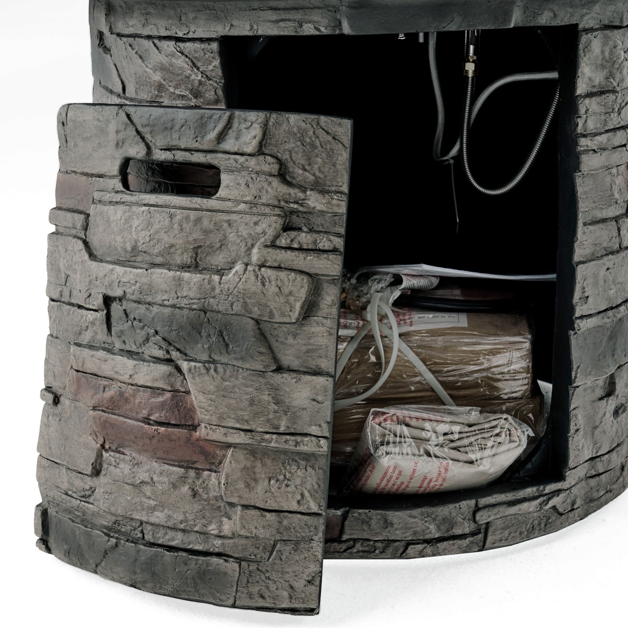 Transitional Outdoor 32" Round Propane Fire Pit Table, Lightweight Concrete Construction - Stone Gray