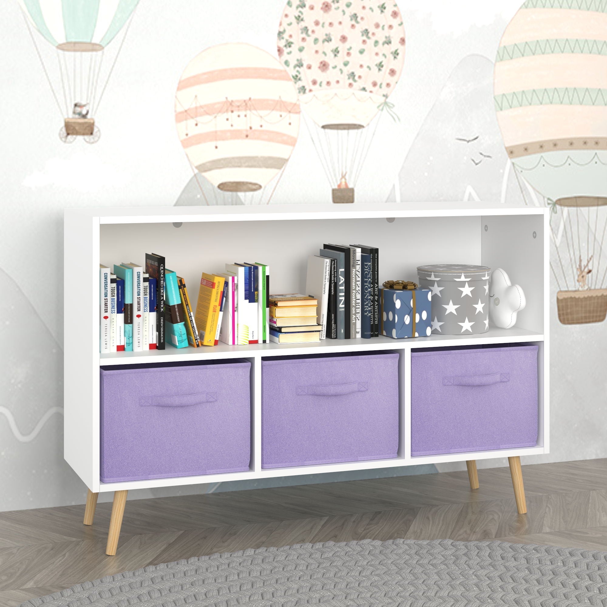 Bookcase With Collapsible Drawers, Book Display Organizer