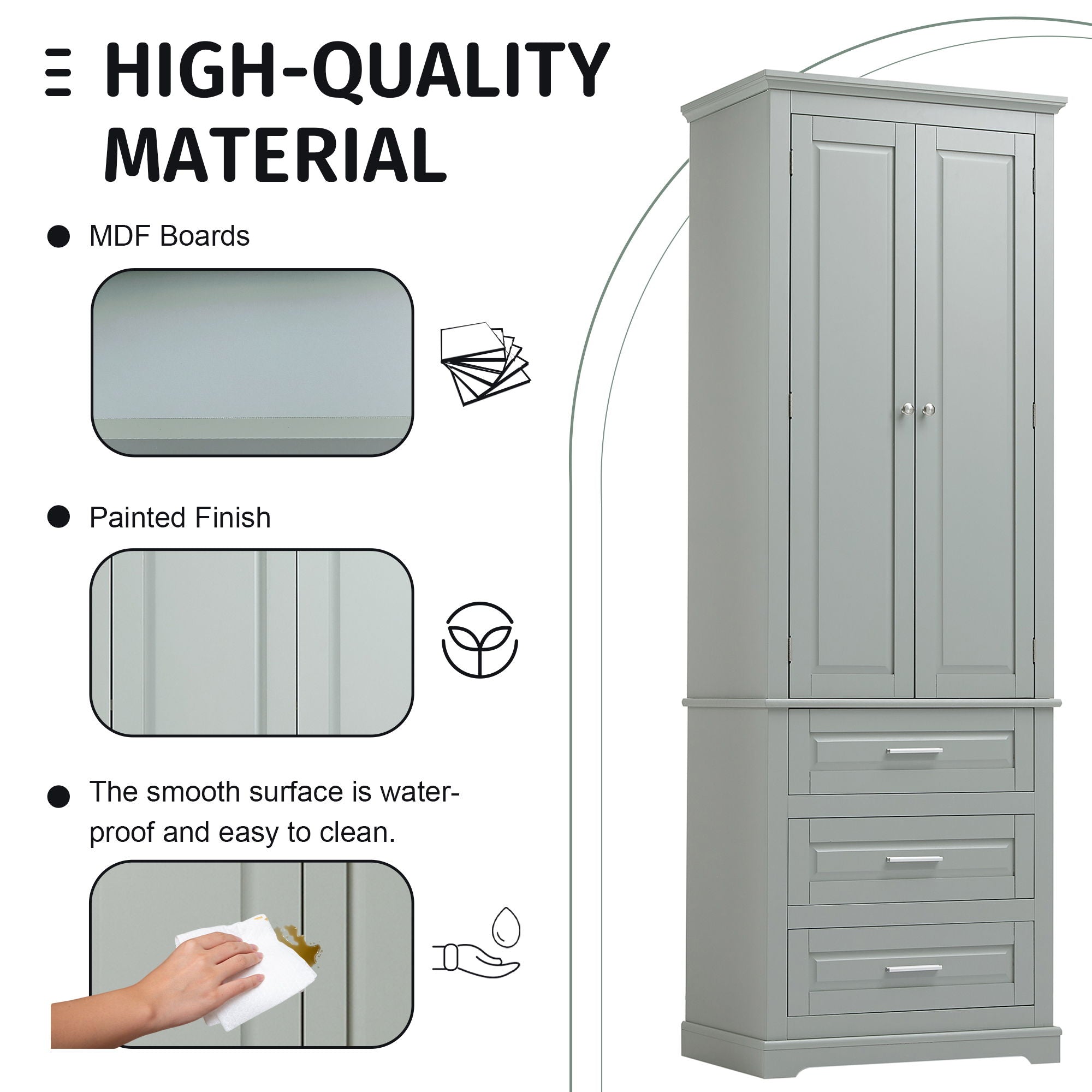 Tall Storage Cabinet With 3 Drawers For Bathroom