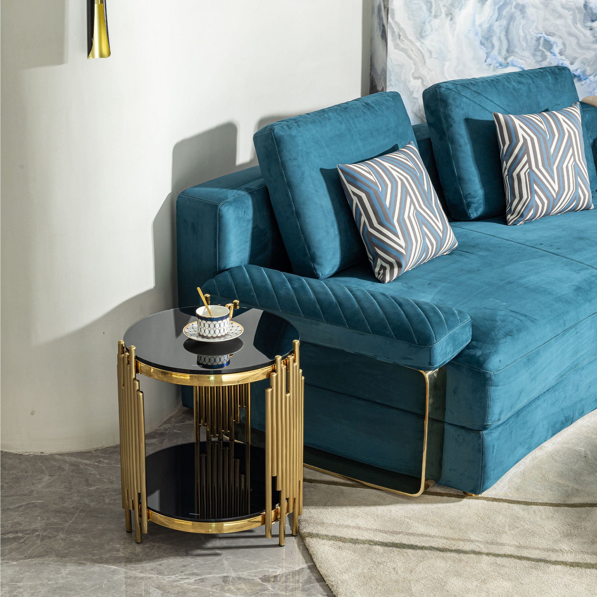 Elegant Round Table With Double Layer Tempered Glass Top And Stainless Steel Frame For Living Room