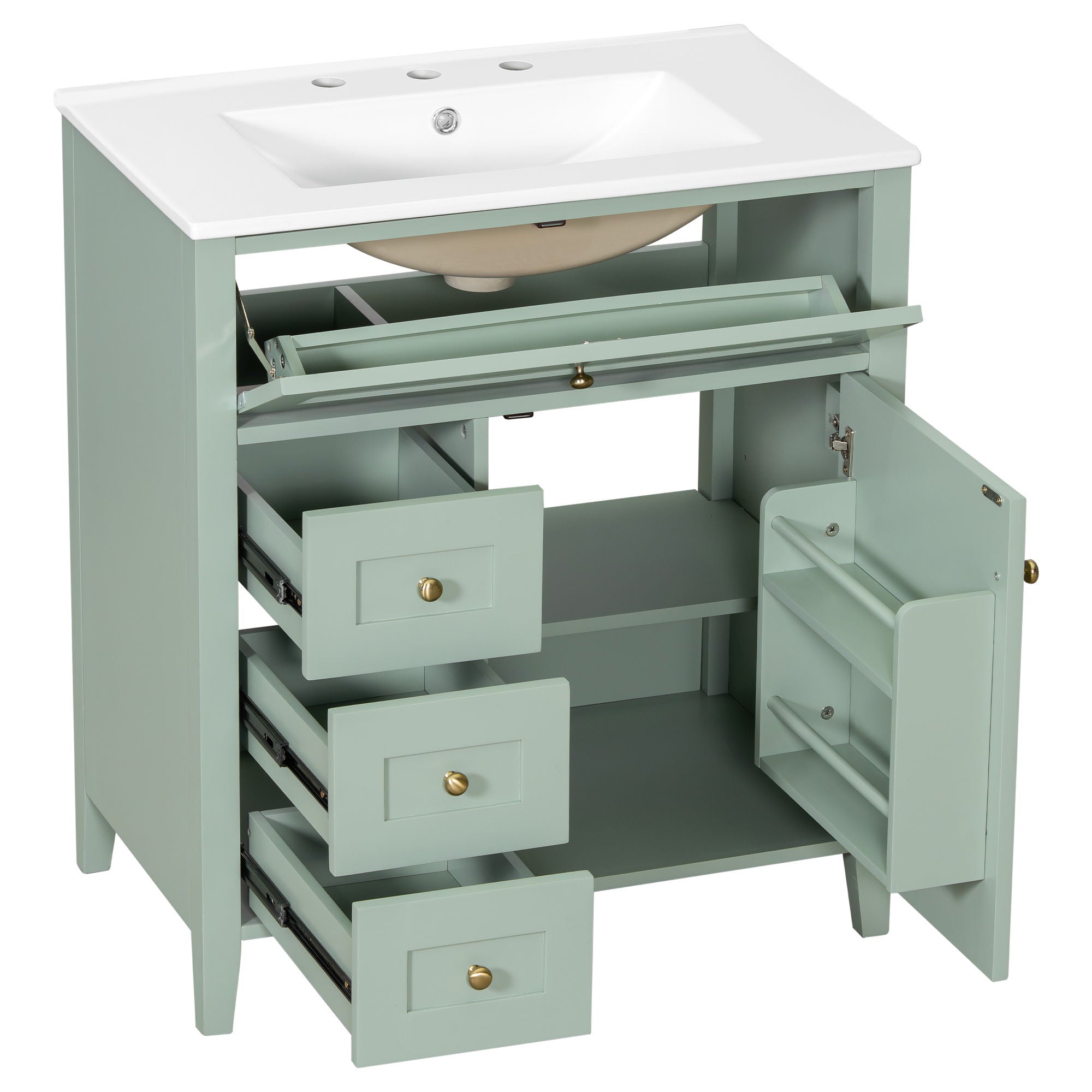 Modern Bathroom Vanity With Sink, 3 Drawers And Adjustable Shelf