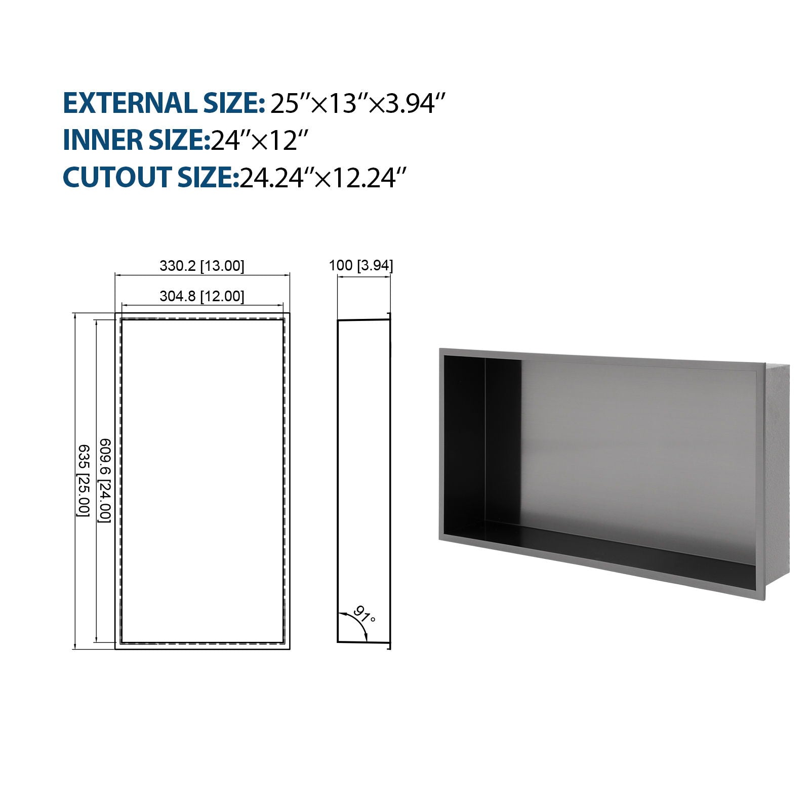 Stainless Steel Shower Niche With Seamless Design For Bathroom Storage