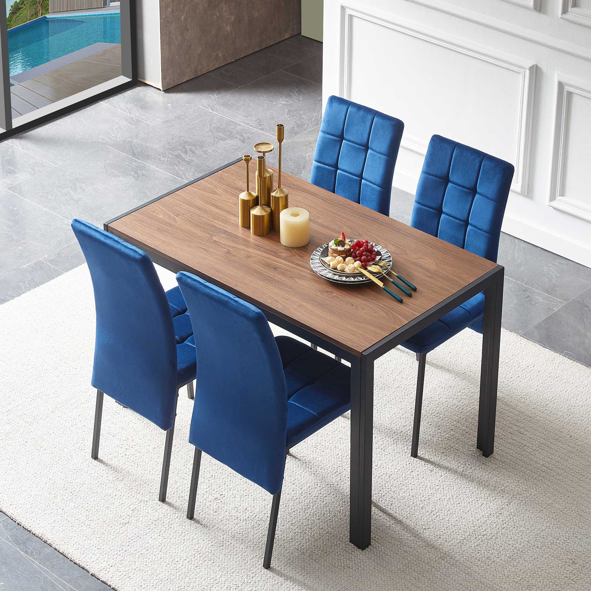 5 Piece Dining Set Including High Back Nordic Dining Chair & Creative Design Dining Table