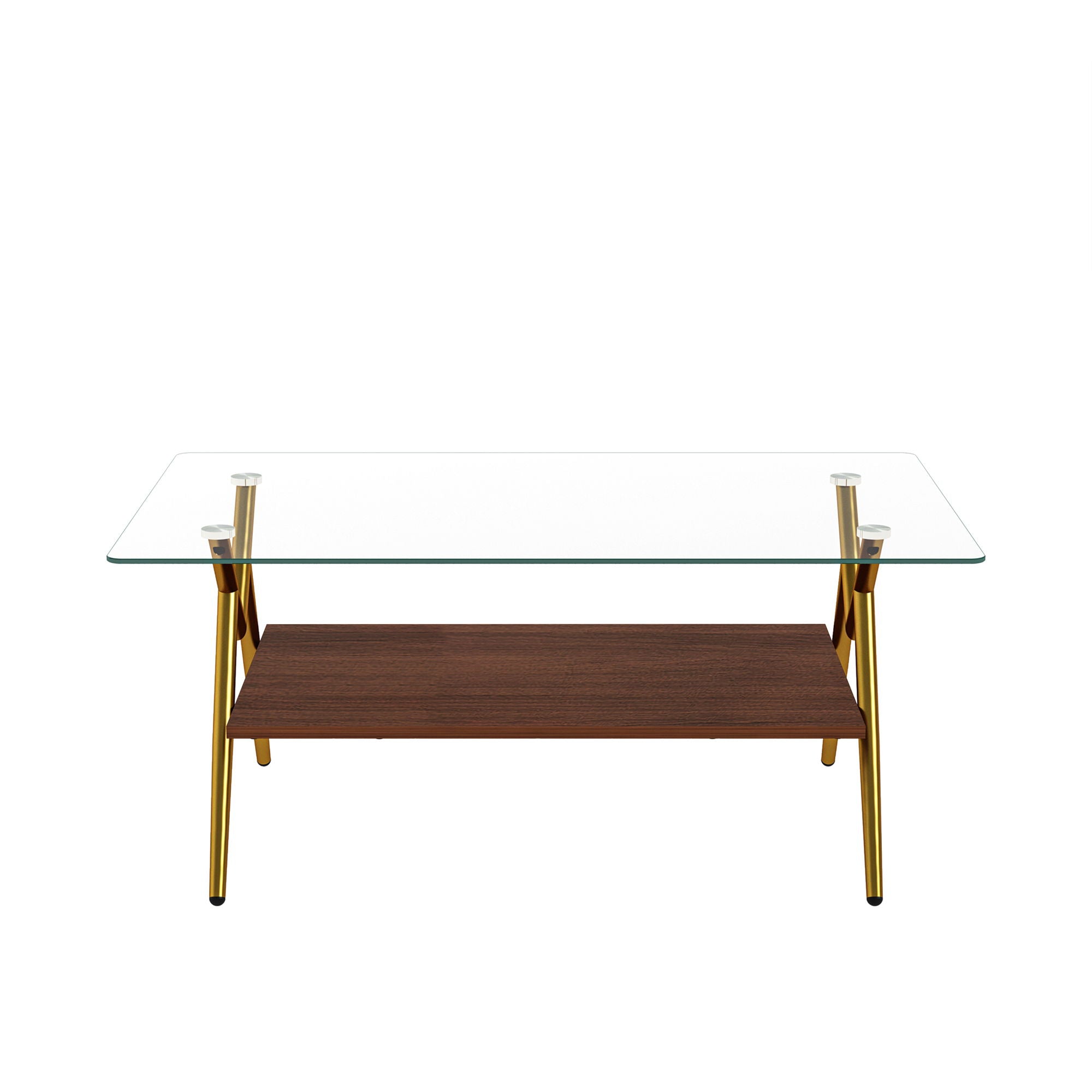 Rectangle Coffee Table With Tempered Glass Top And Shelf