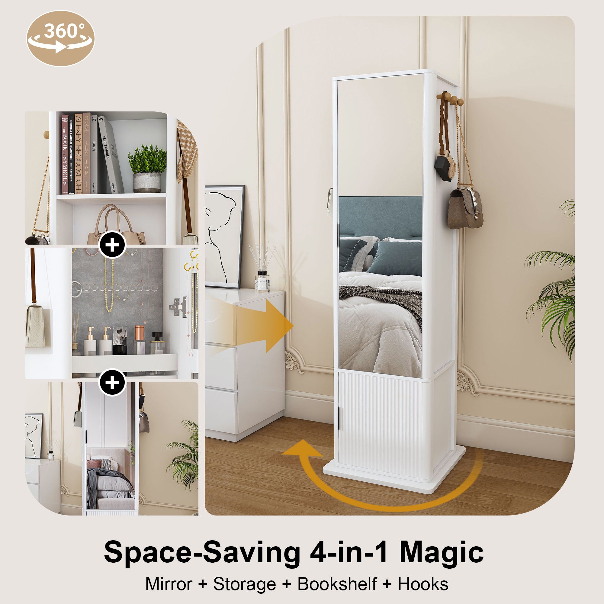 360° Rotating Makeup Cabinet With Full Length Mirror