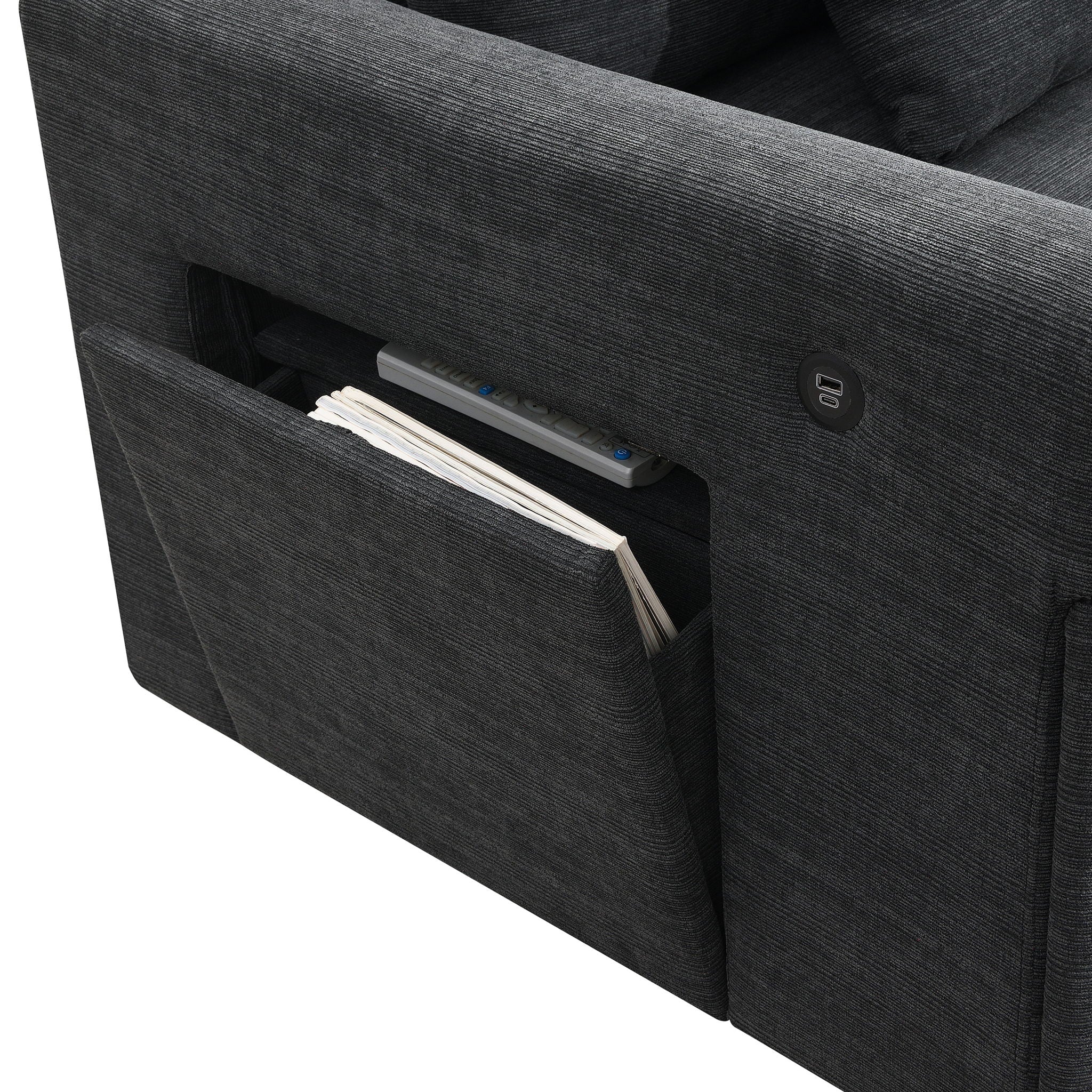 U Shaped Sectional Sofa 6 Seat Couch Set With Oversized Ottoman, Hidden Armrest Storage And Cup Holders USB Charging Ports Wide Seat Sofa
