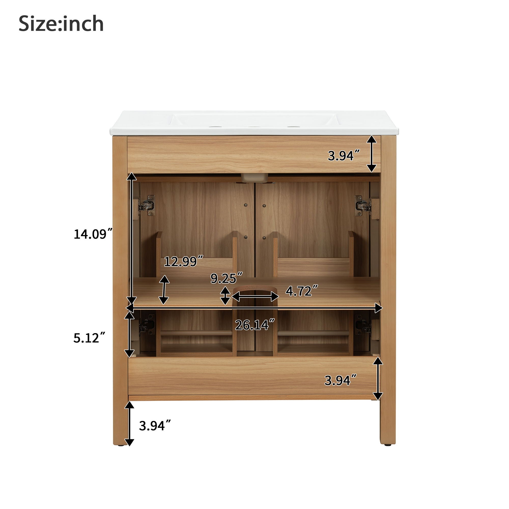 Bathroom Vanity With Flip Drawer, 2 Soft Close Doors, Adjustable Shelf And Ceramic Sink