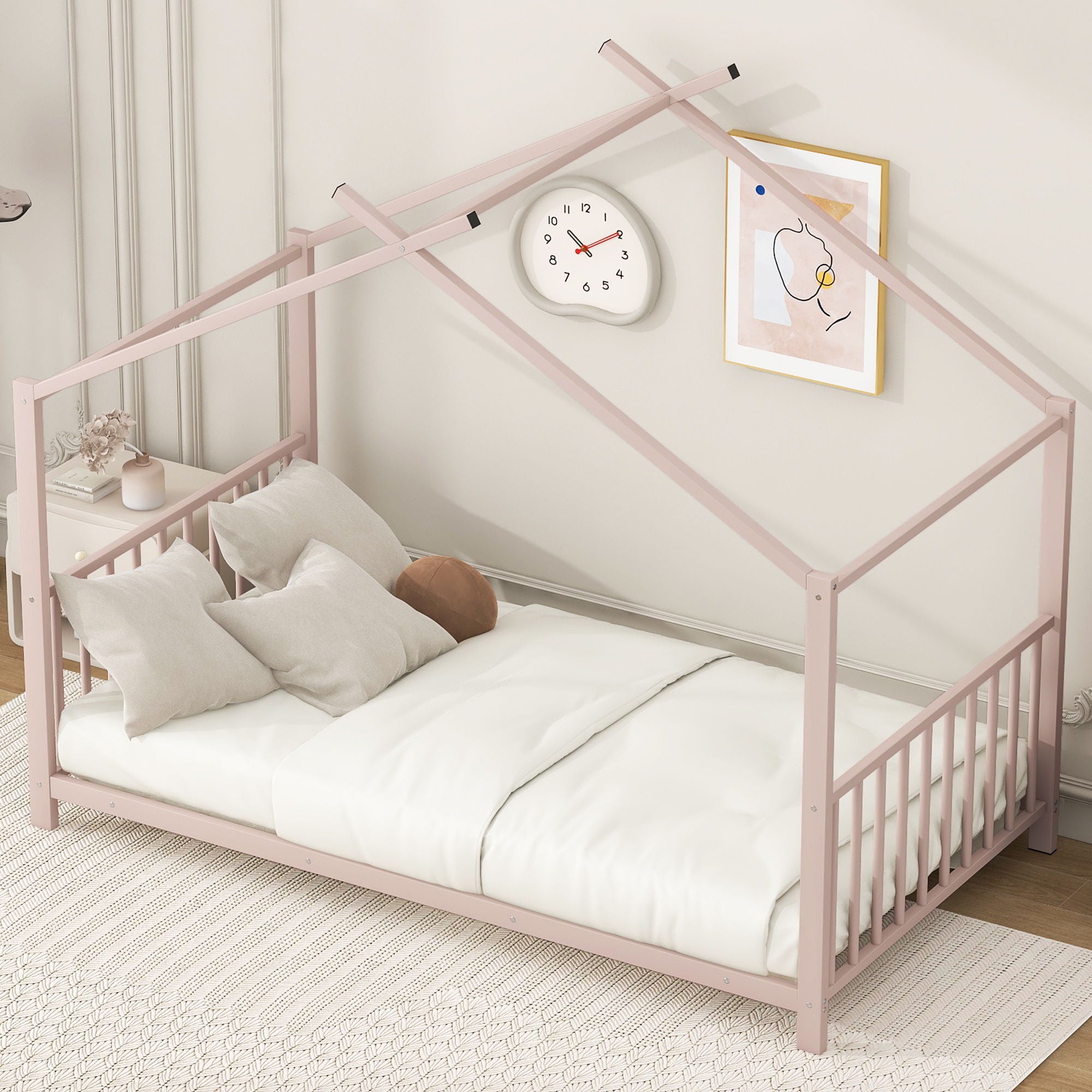 Metal House Platform Bed With Modern Design And Durable Frame