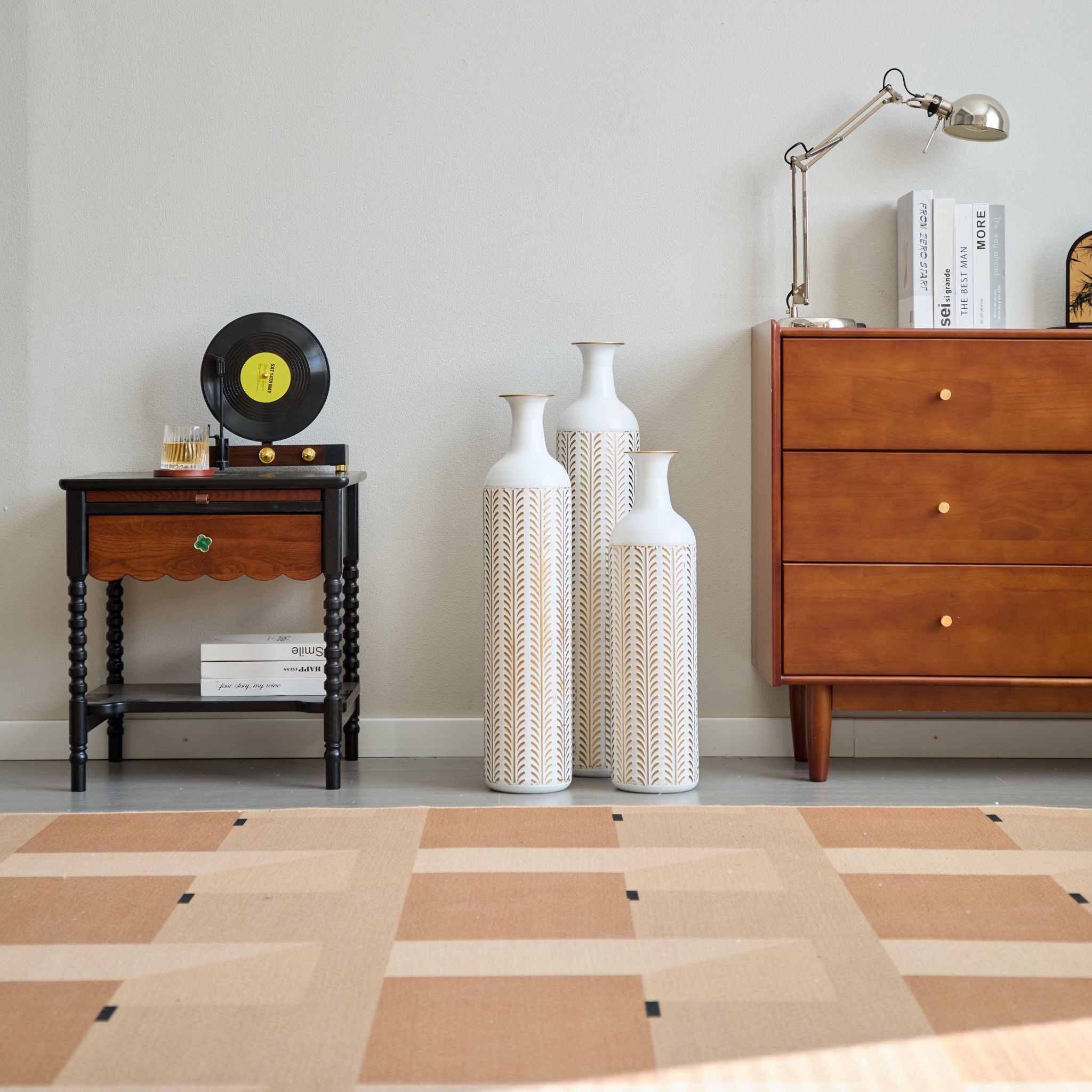 Floor Metal Vase Modern Style Decoration Home Metal Vase 3 Piece Set Gorgeous Home Decoration Large Glazed Metal Vase - Gold / White