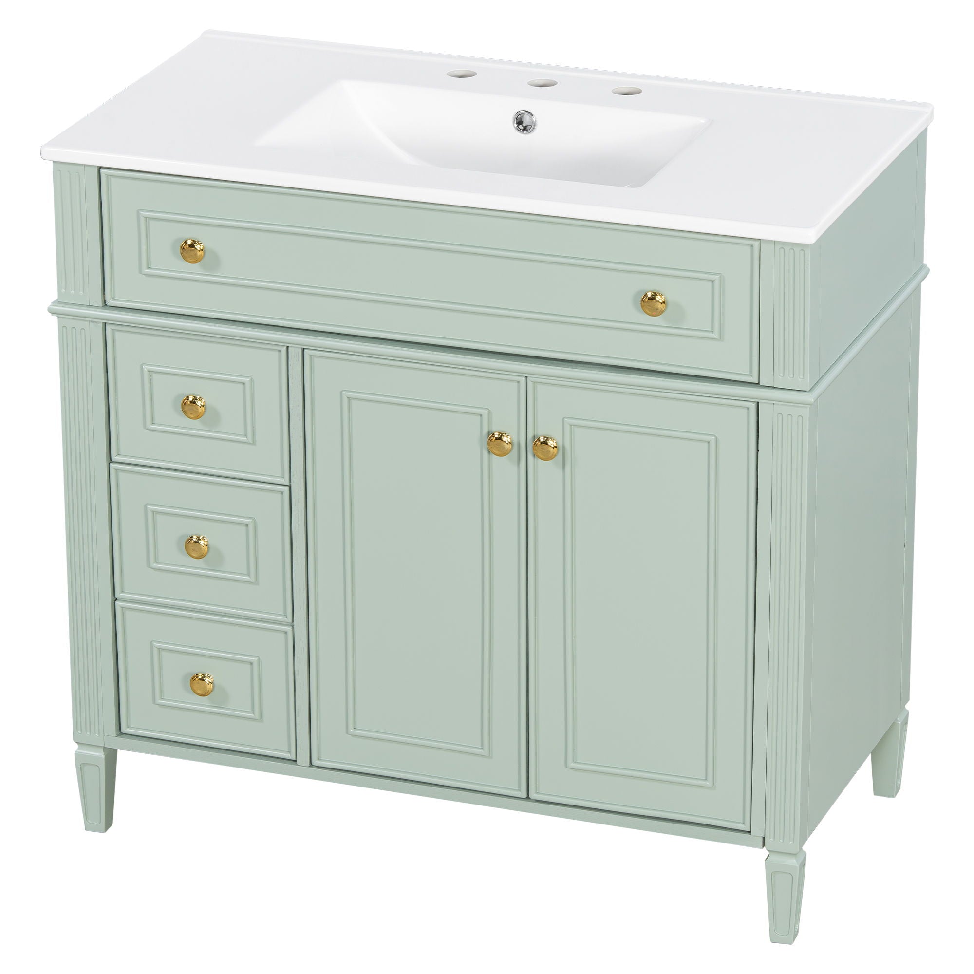 Bathroom Vanity With Sink, 3 Drawers & 2 Doors