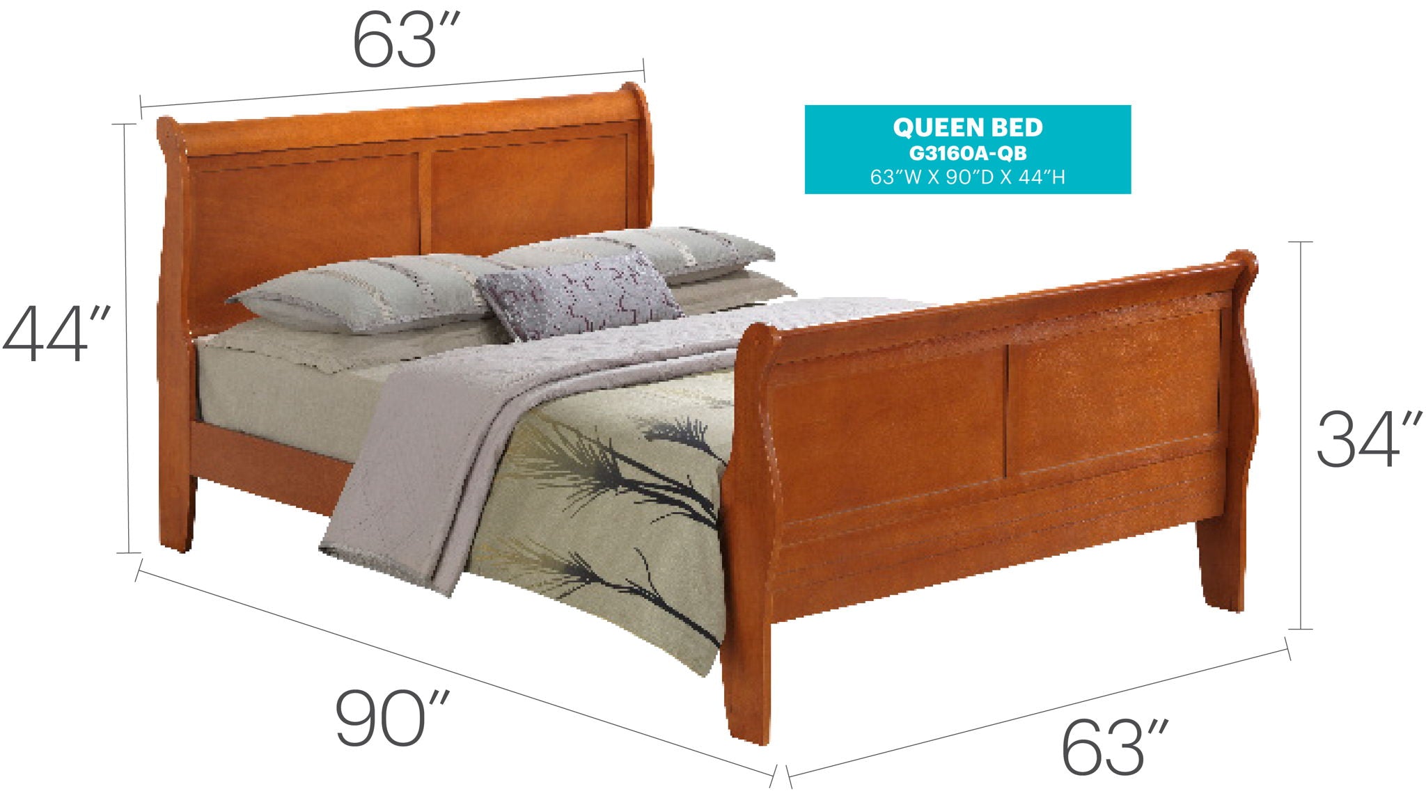 Louis Phillipe - Panel Sleigh Bed