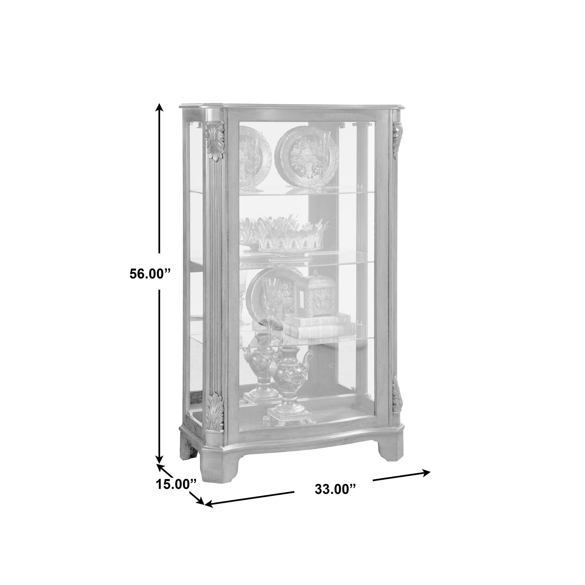 PFC Curios - Distinguished Carved 3 Shelf Curio Cabinet - Cherry Brown