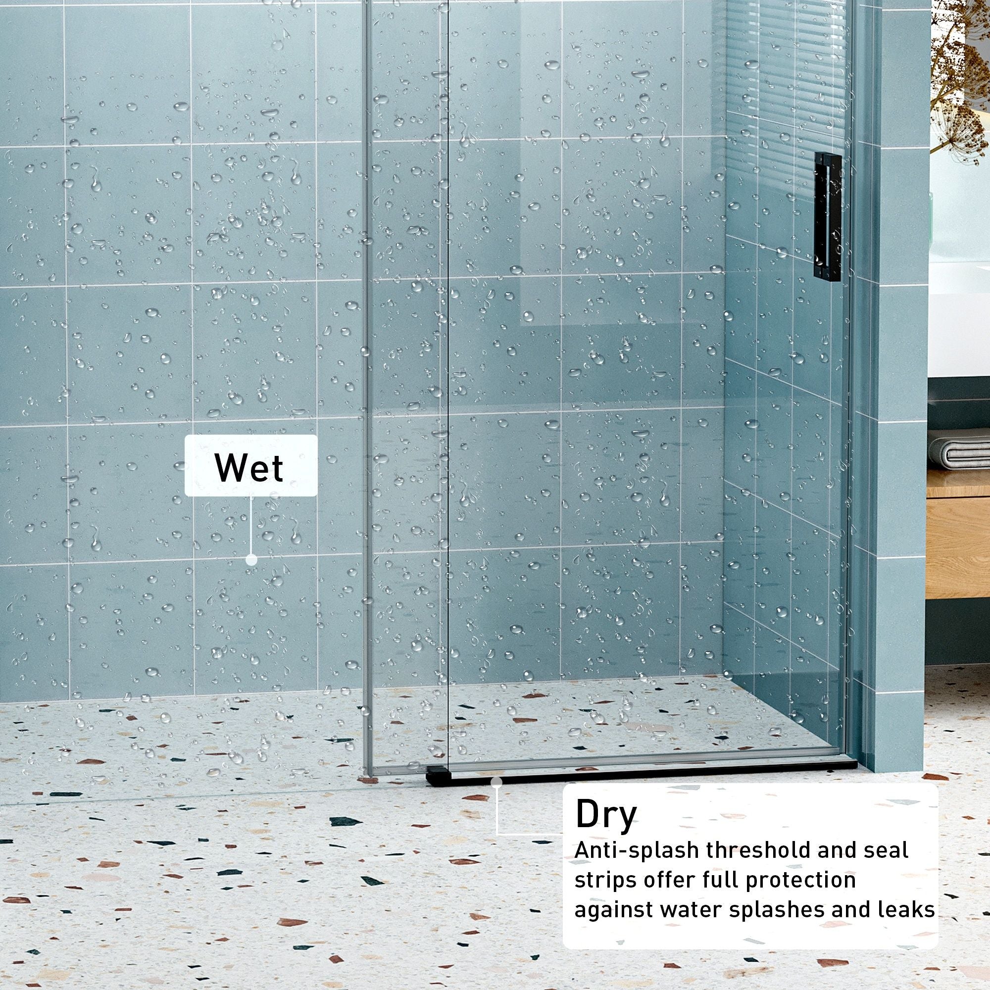 Frameless Soft-Closing Shower Door, 1/4" (6 Mm) Tempered Glass Single Sliding With Explosion Proof Coating