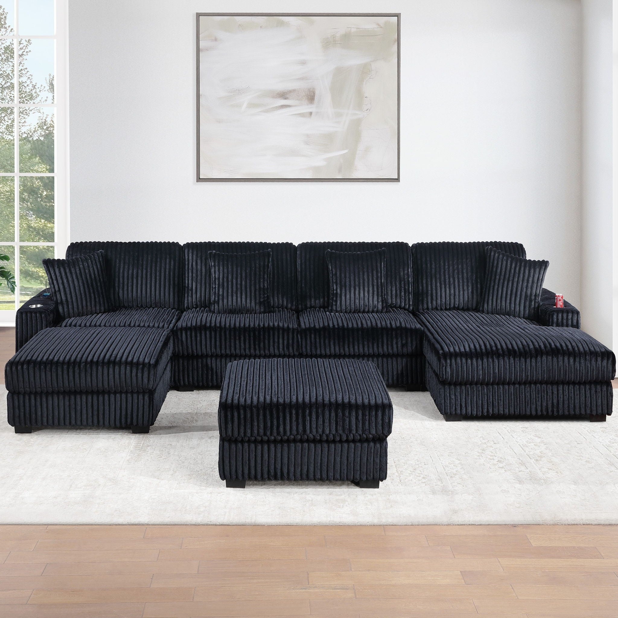 Armless Chair With Pillow, Living Room Furniture, Soft Upholstered - Black