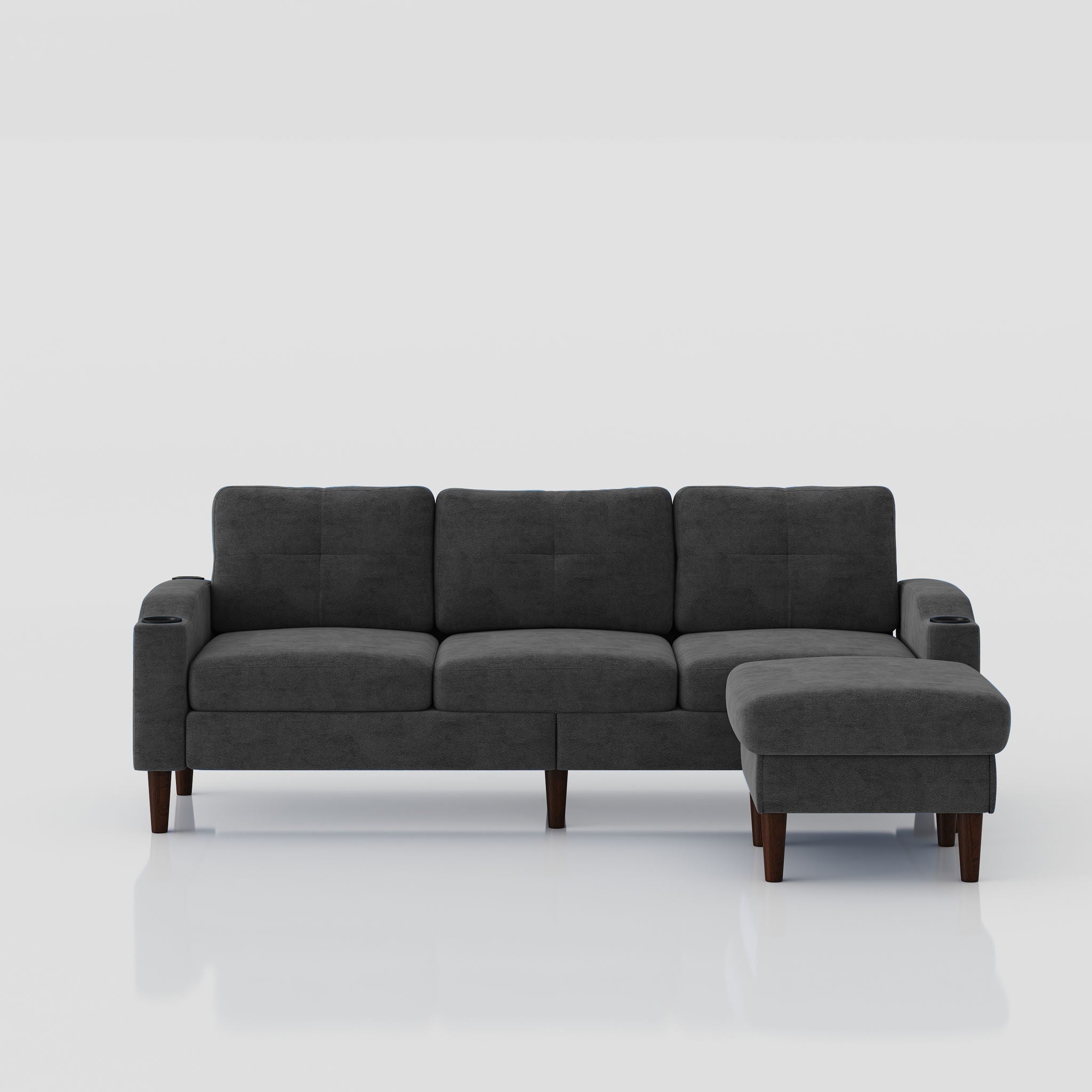 3 Seater Convertible Combination L Shaped Sofa With Footstools With Storage