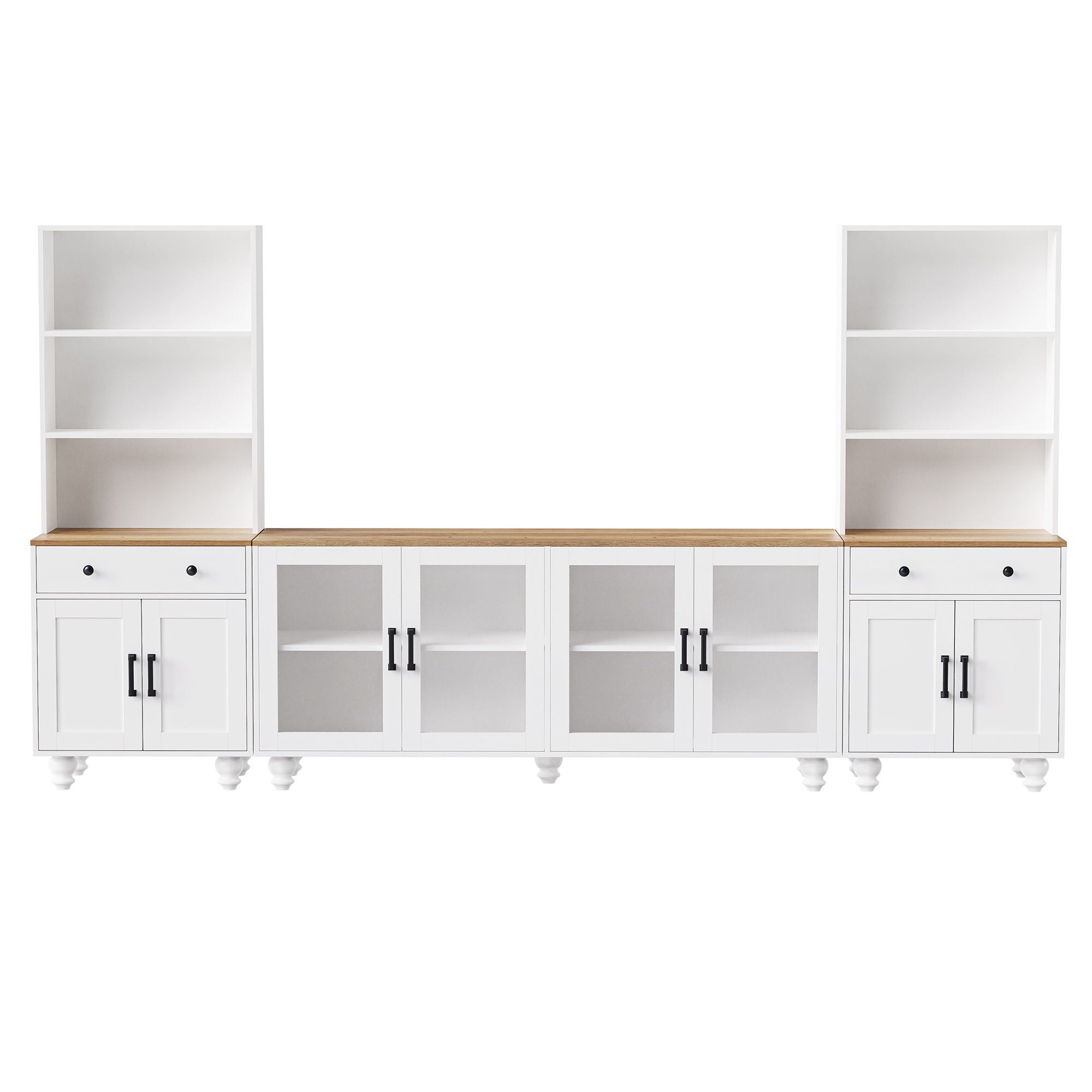Farmhouse TV Stand With Solid Wood Gourd Shaped Legs For TVs Up To 70"