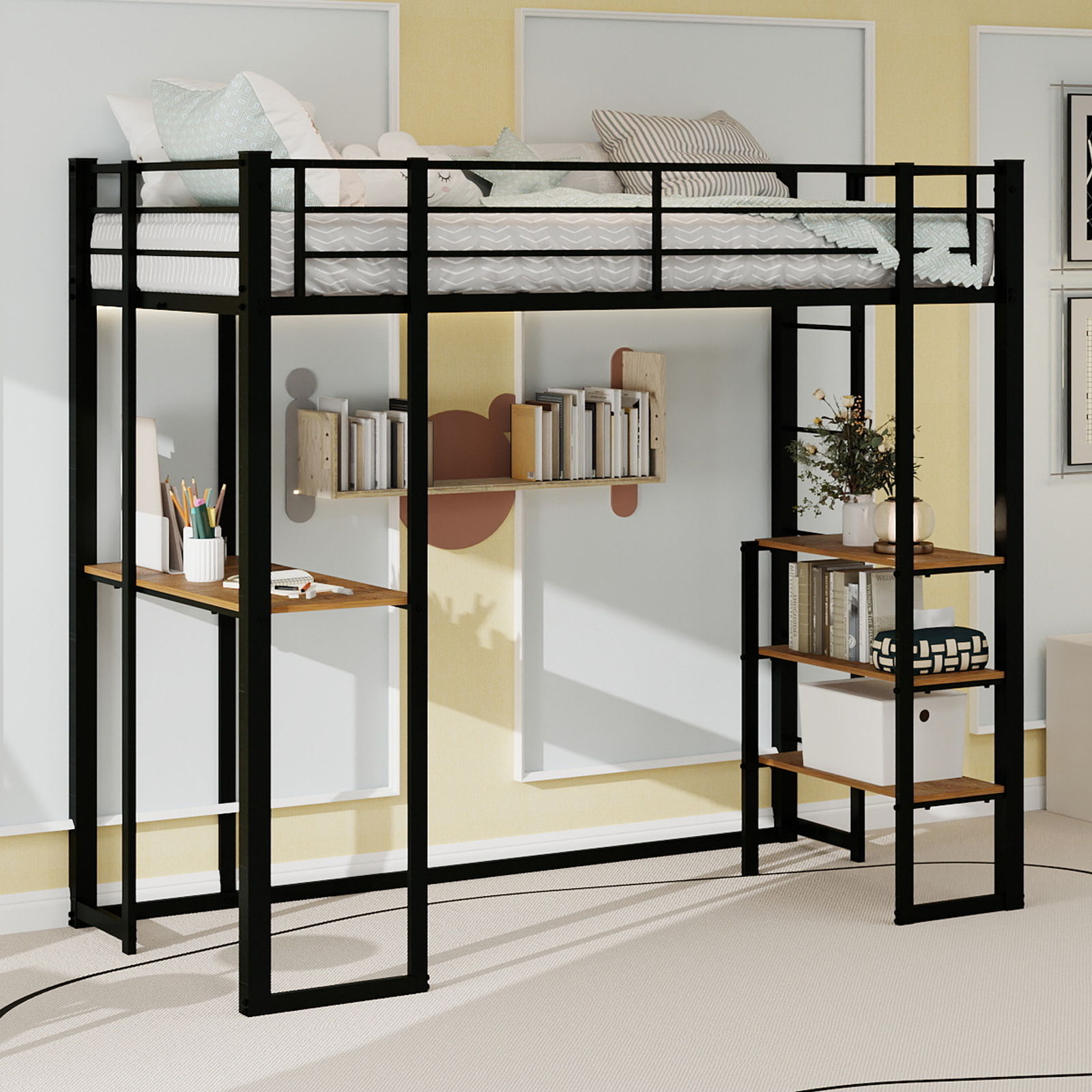 Bunk Bed With L-Shaped Desk And Dual Side Stairs
