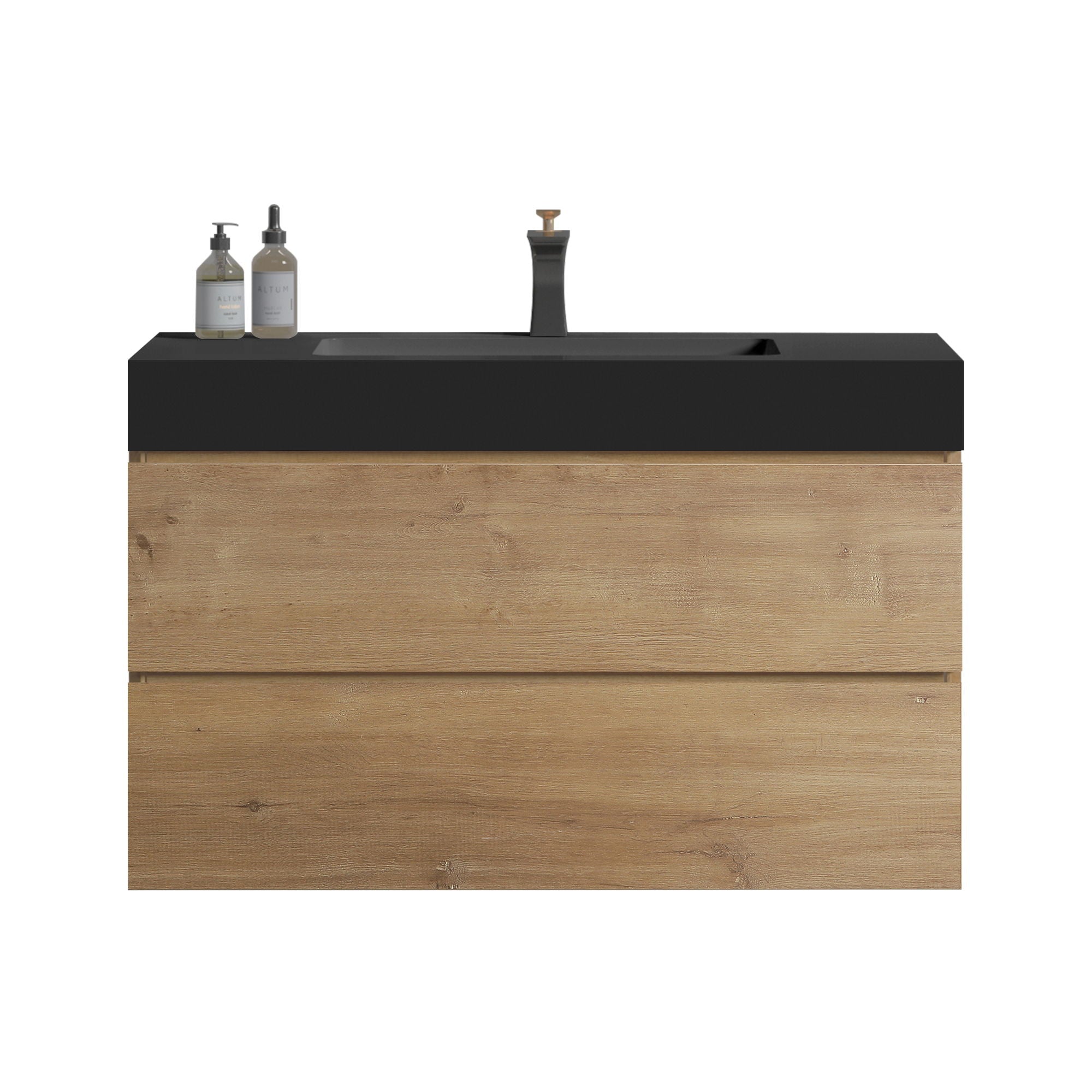 Alice - Natural Oak Bathroom Vanity With Sink, Large Storage Wall Mounted Floating Bathroom Vanity For Modern Bathroom, One-Piece Sink Basin Without Drain