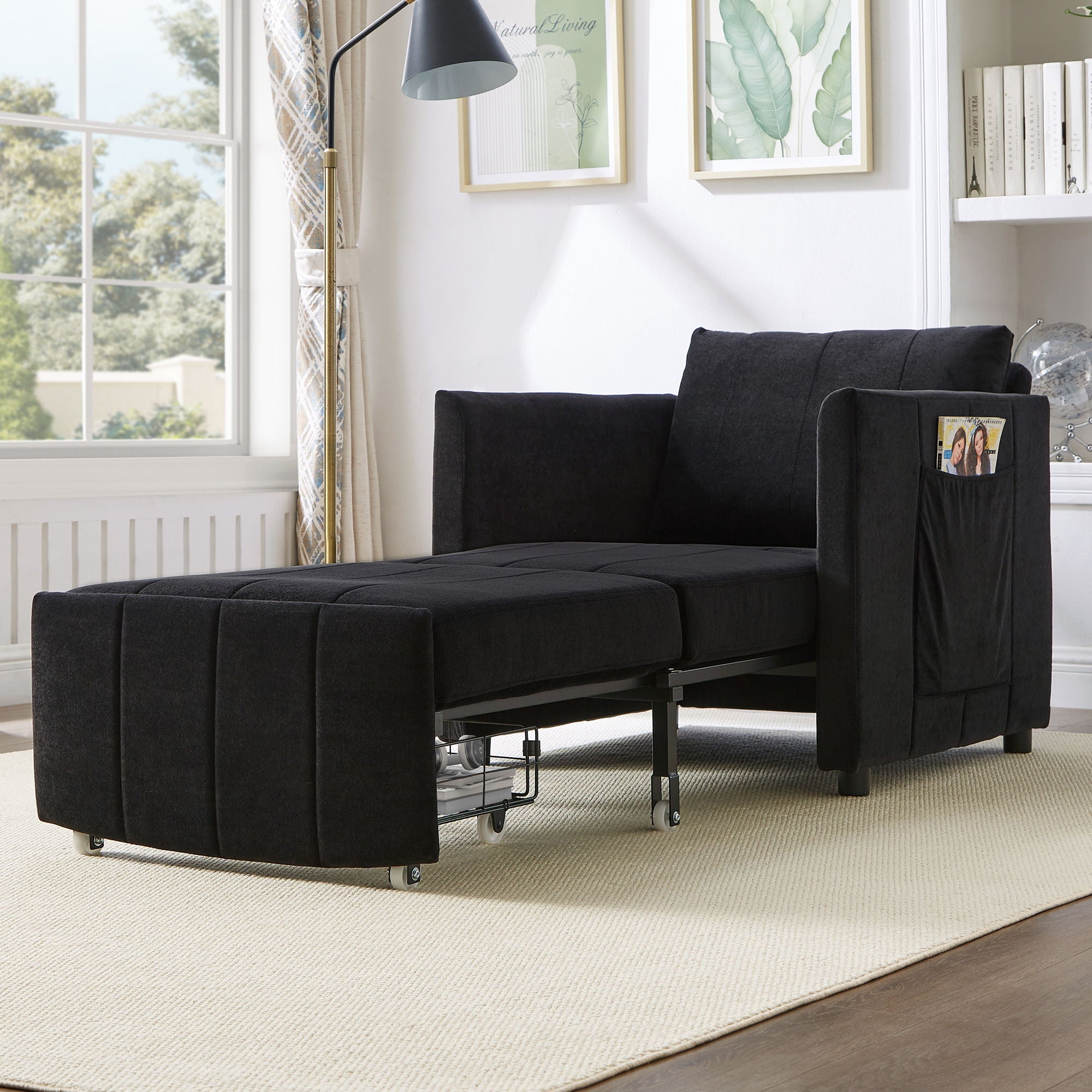Upholstered Convertible Sleeper Sofa With 5 Position Backrest, Side Pockets, Storage