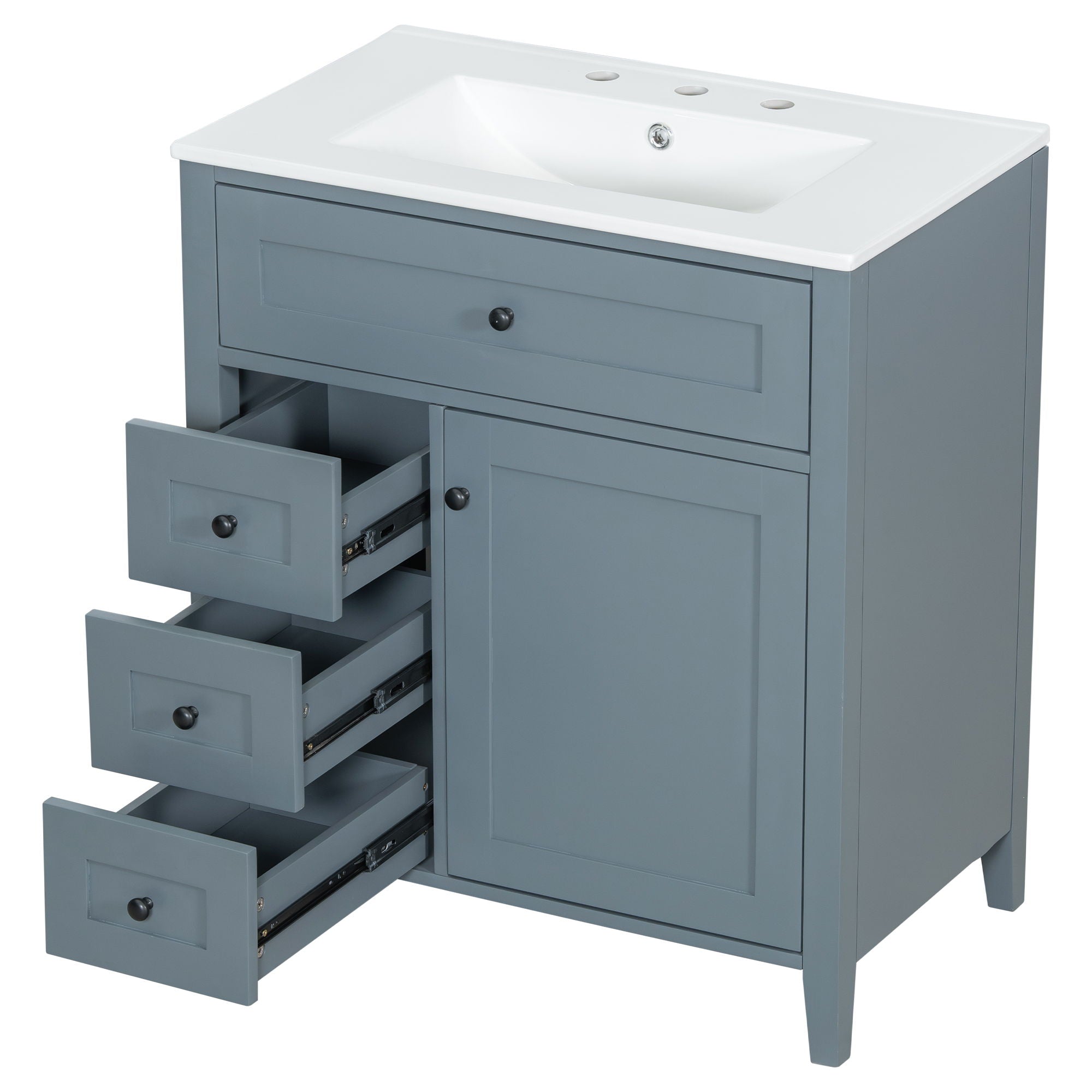 Modern Bathroom Vanity With Sink, 3 Drawers And Adjustable Shelf