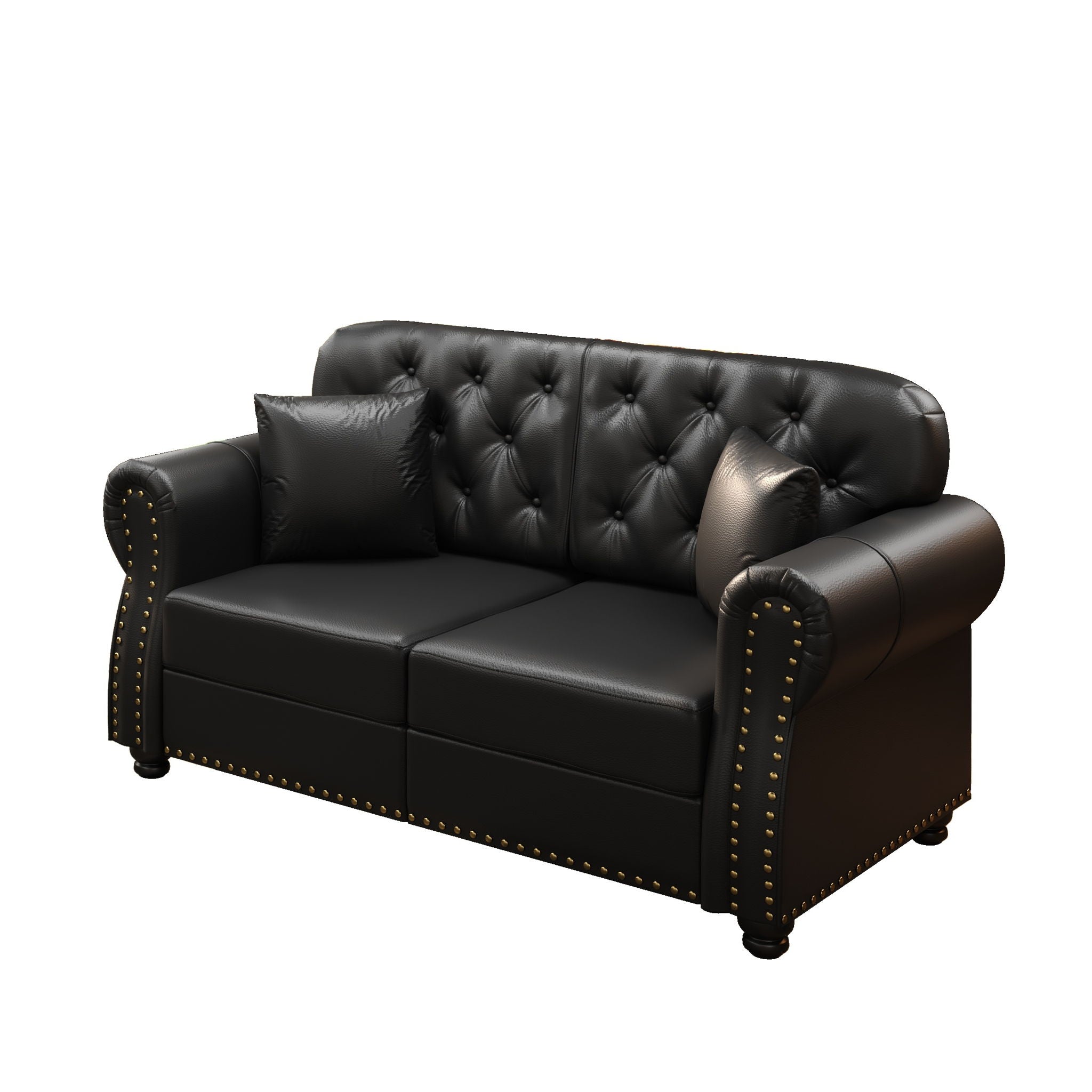 Upholstered Sofa With Nailhead Trim, Rolled Armrests With Ottoman