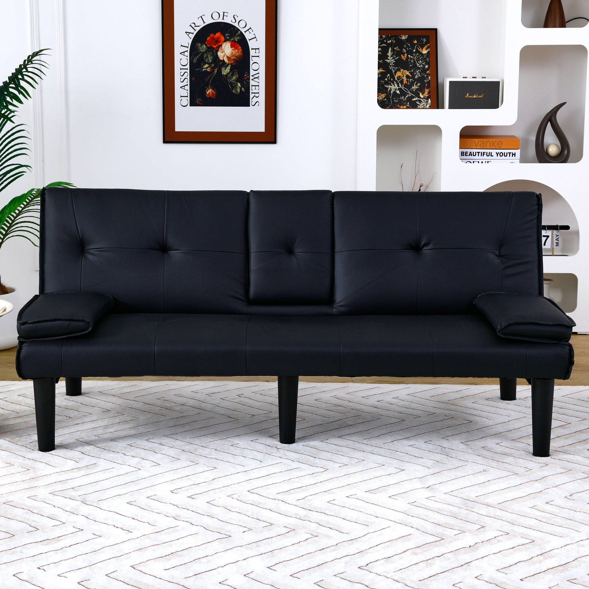 Sofa Bed With Foldable Design And Cup Holder