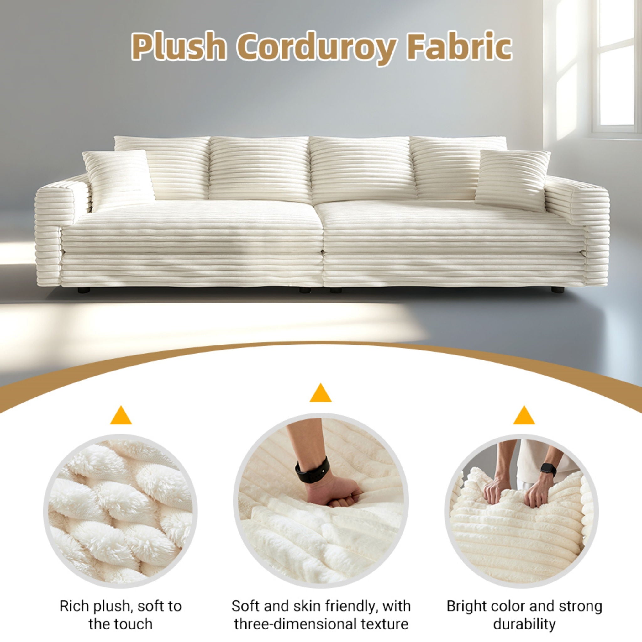 4 Seat Sofa With Soft Pillows And Movable Ottoman
