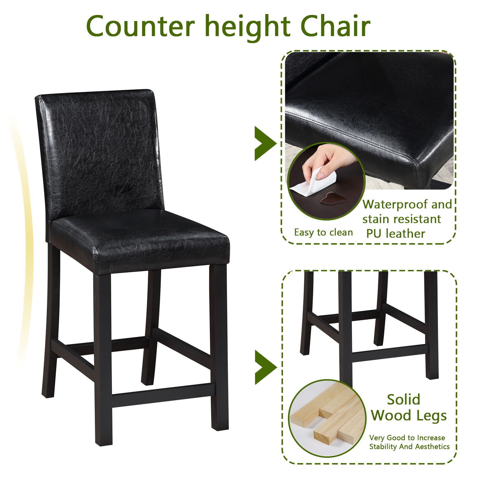 5 Pieces Counter Height Table Set, Kitchen Table With Square Table And 4 Upholstered Chairs