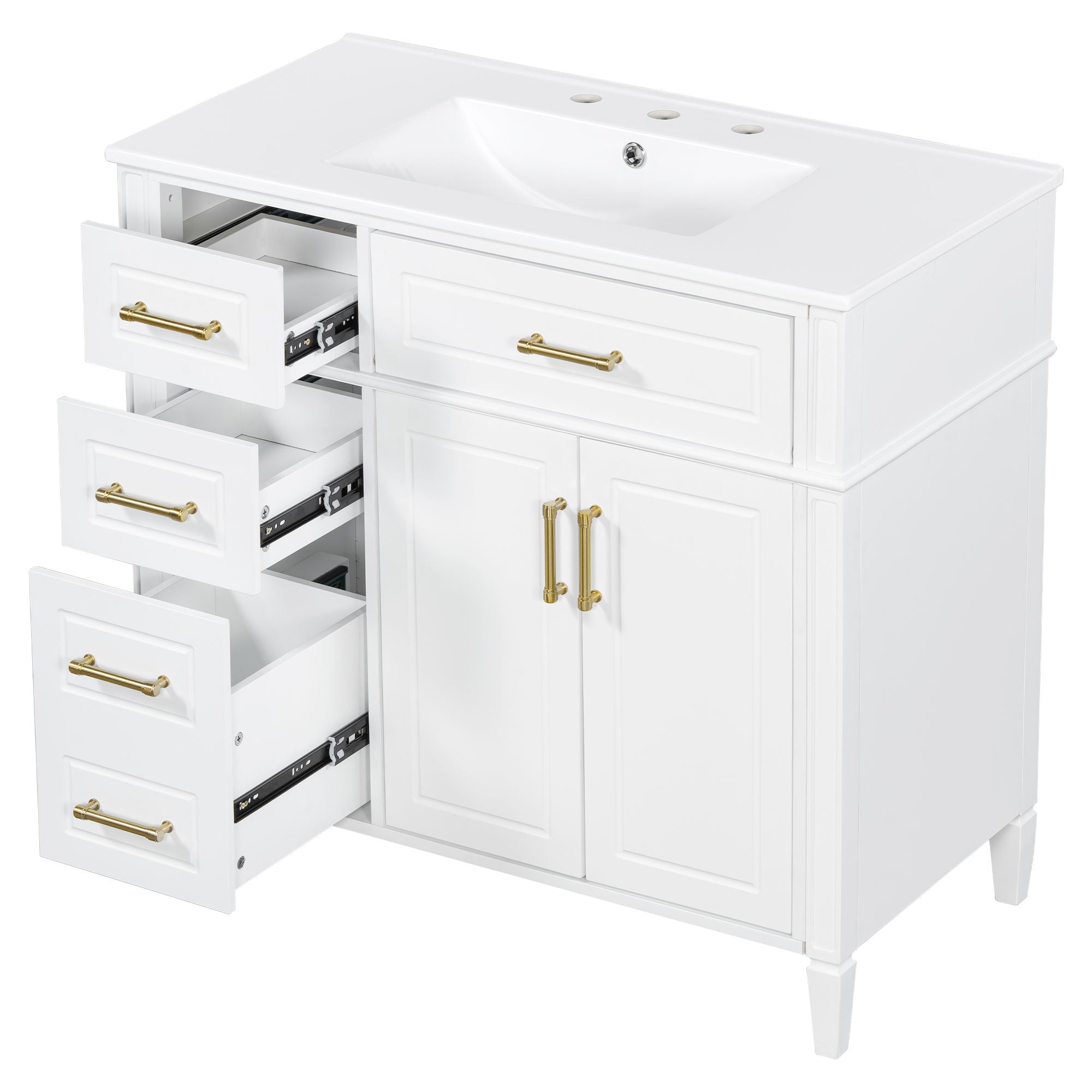 Bathroom Vanity With Sink, 4 Drawers, 2 Doors