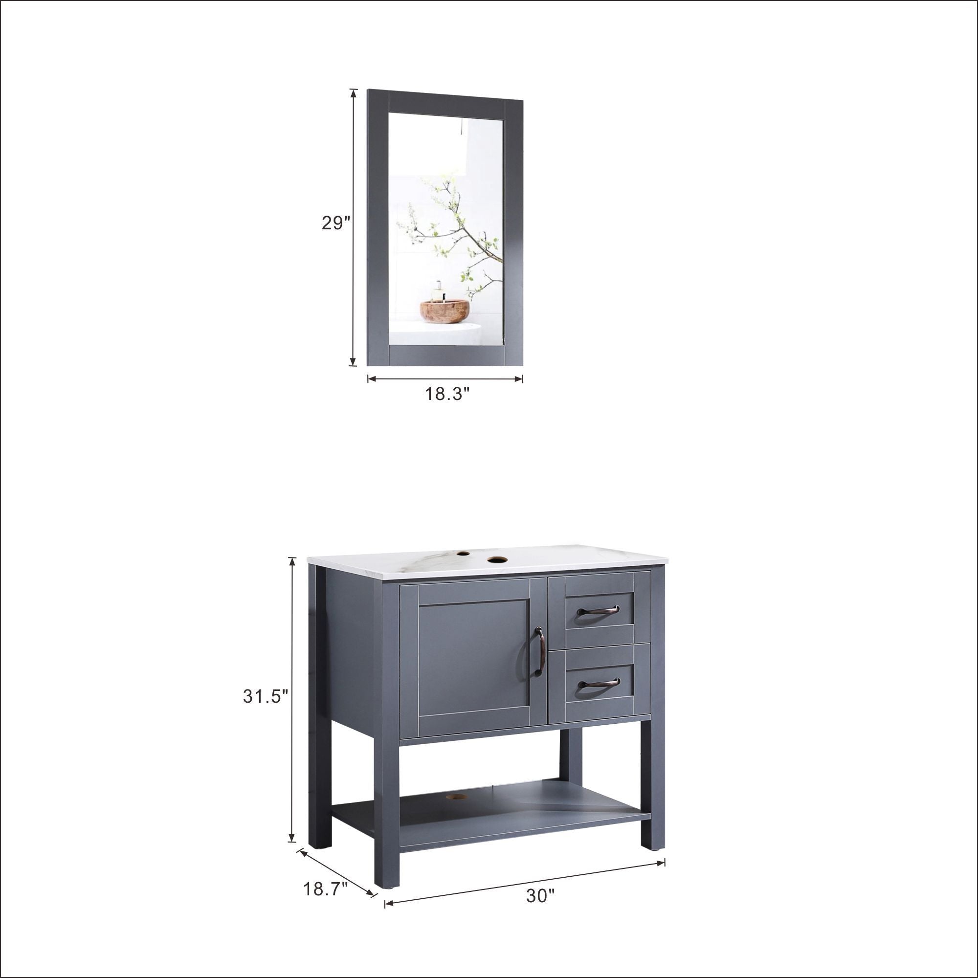 Bathroom Vanity With Mirror And Top Only - Gray