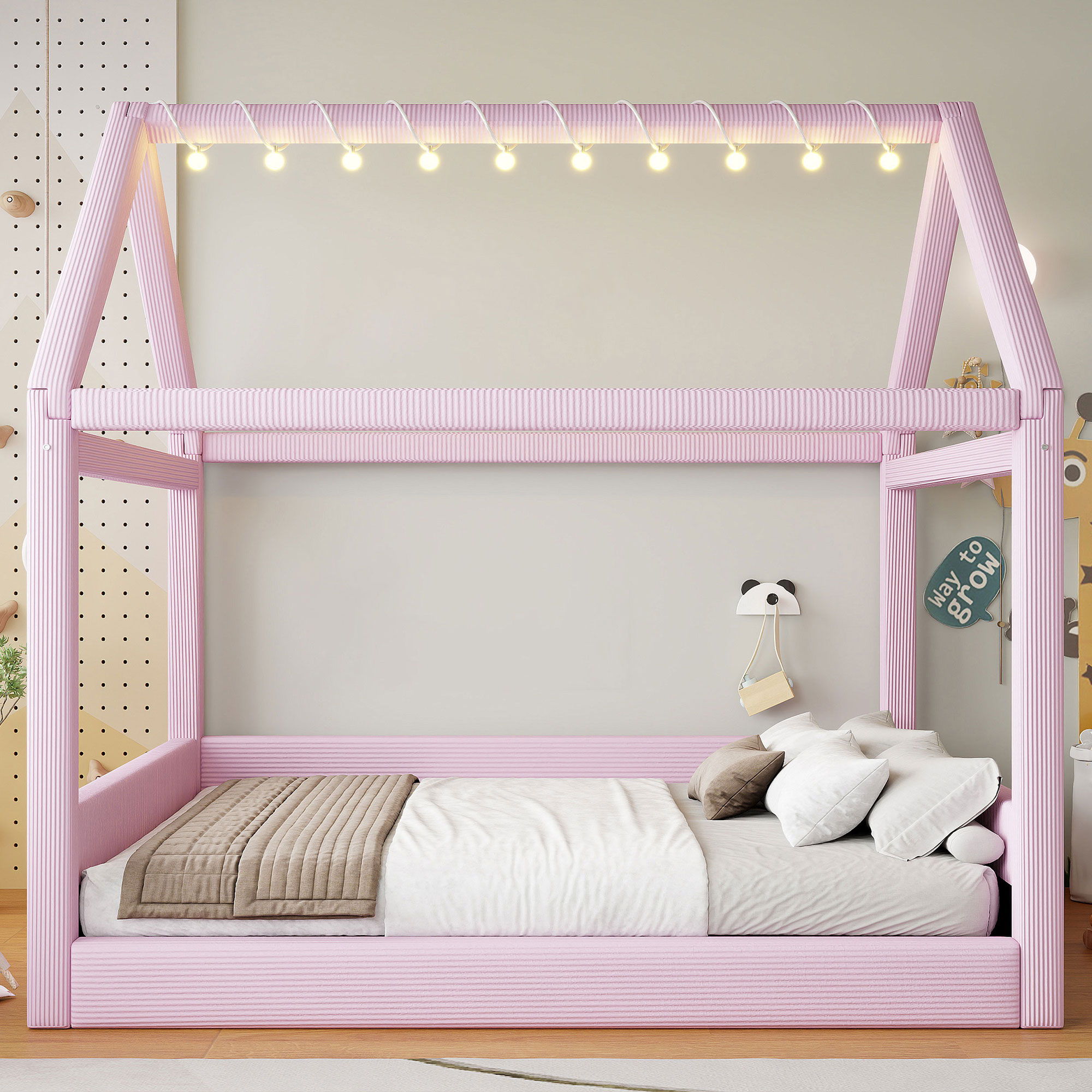 Upholstered House Style Daybed With LED Light Strips