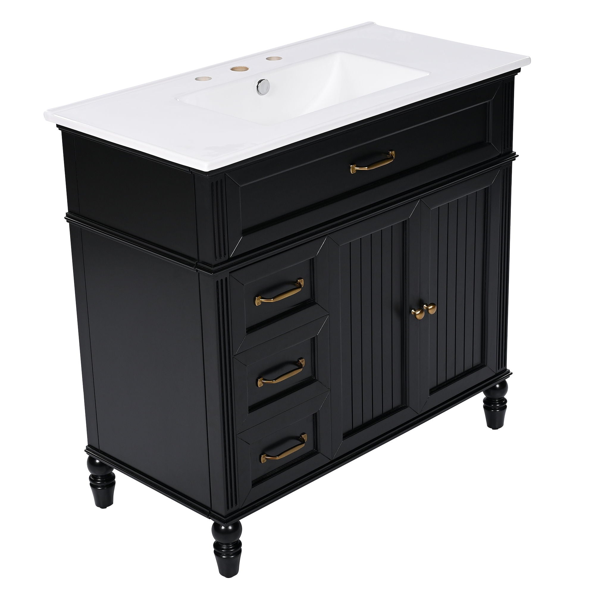 36" Bathroom Vanity With Sink, Freestanding Cabinet With Drawers, 2 Package - Black