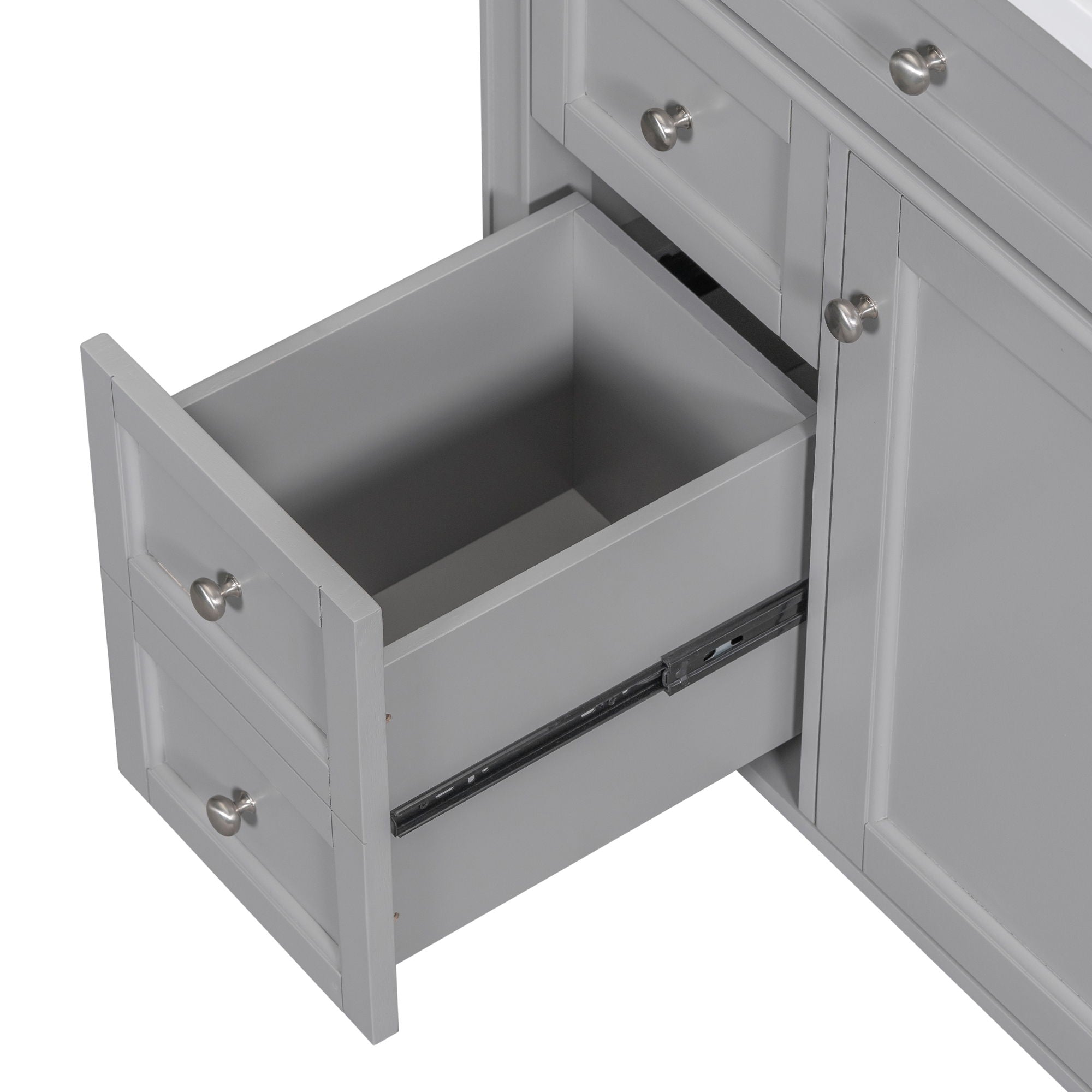 Bathroom Vanity With Top Sink, 2 Drawers And Tip Out Drawer, Rectangular Design