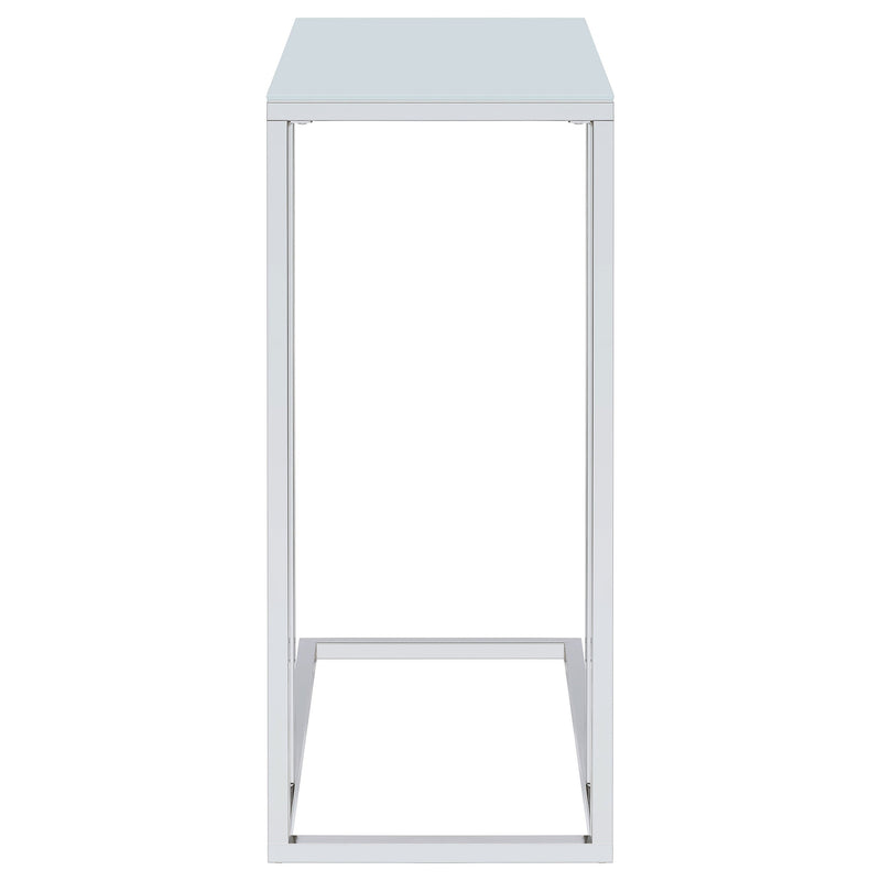 Stella White Glass Top C-Shaped Sofa Side Table Chrome