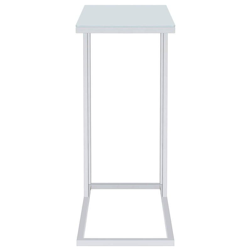 Stella White Glass Top C-Shaped Sofa Side Table Chrome