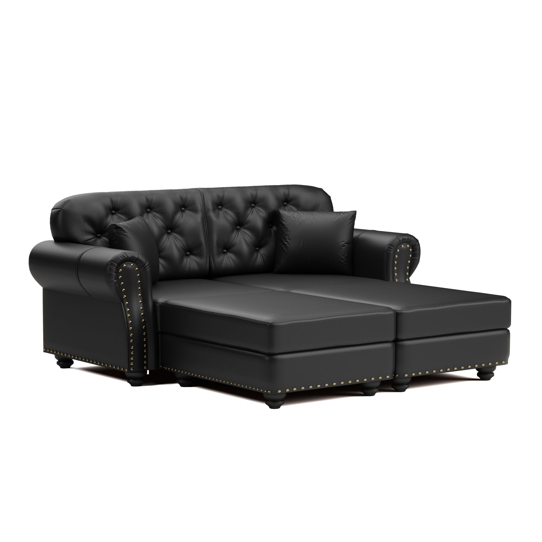 Upholstered Sofa With Nailhead Trim, Rolled Armrests With Ottoman