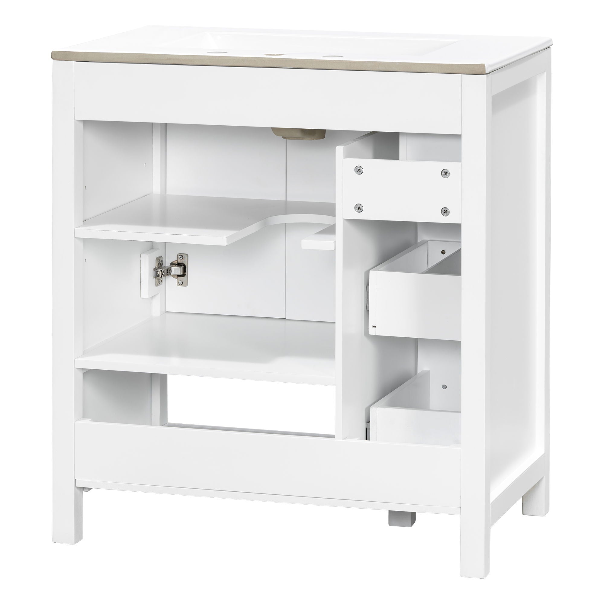 Bathroom Vanity With Sink Top, Bathroom Vanity Cabinet With 2 Doors And 2 Drawers, Open Shelf