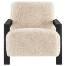Fitzroy Faux Fur Upholstered Chair Solid Wood Arms Latte