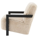 Fitzroy Faux Fur Upholstered Chair Solid Wood Arms Latte
