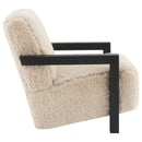 Fitzroy Faux Fur Upholstered Chair Solid Wood Arms Latte