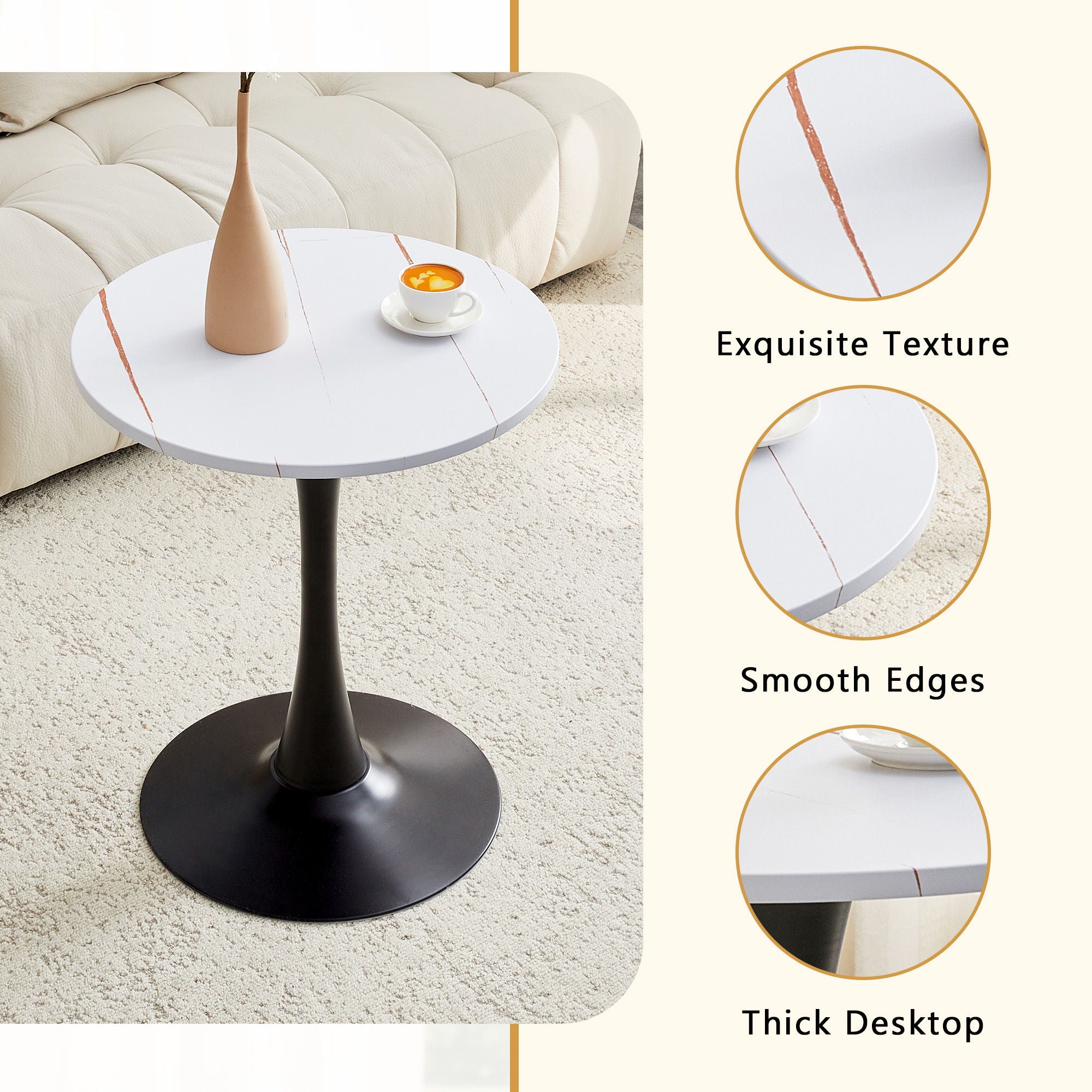 Round Dining Table With Thickened Engineered Wood Top And Metal Pedestal, 23.6" Diameter For Kitchen, Living Room, Small Spaces