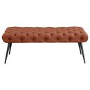 Ella Upholstered Tufted Bench Metal Legs Rust