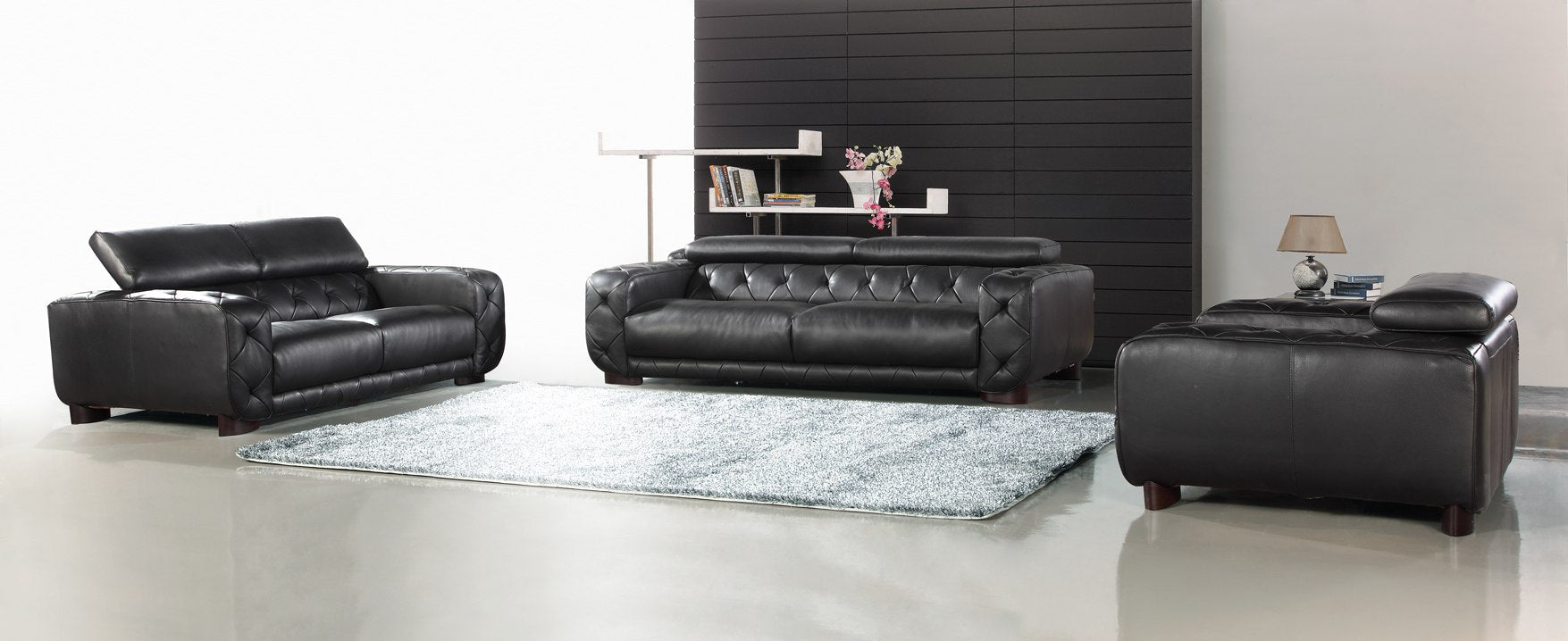 Nantes Black Italian Leather Tufted Loveseat