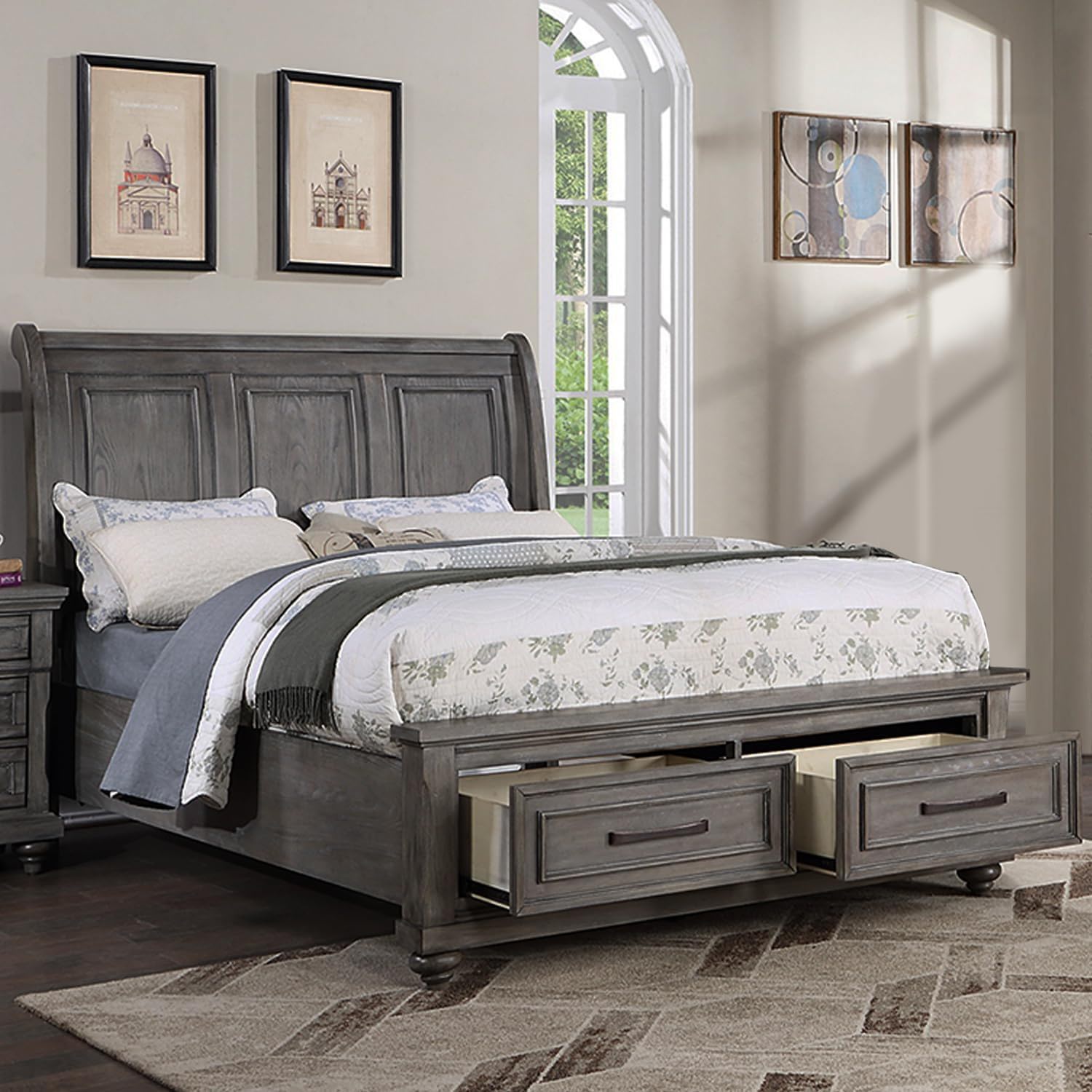 3 Piece Bedroom Set, Bed With 2 Nightstands